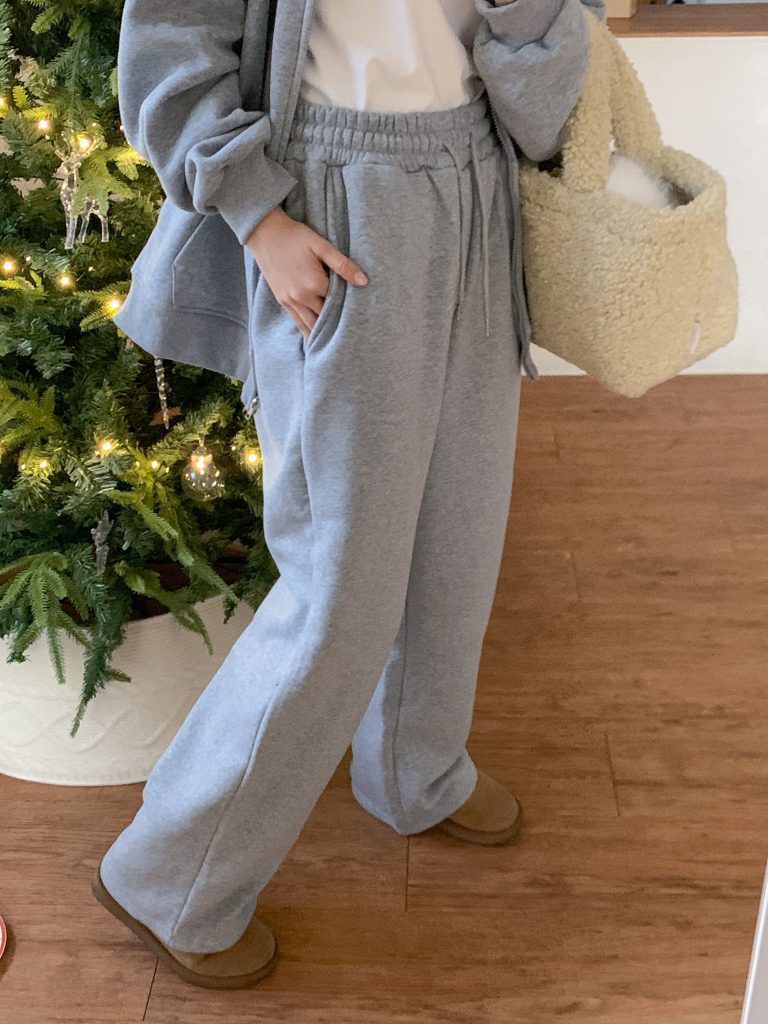 裏起毛ポケットベーシックウエストゴムドローコードワイドパンツ | 詳細画像9