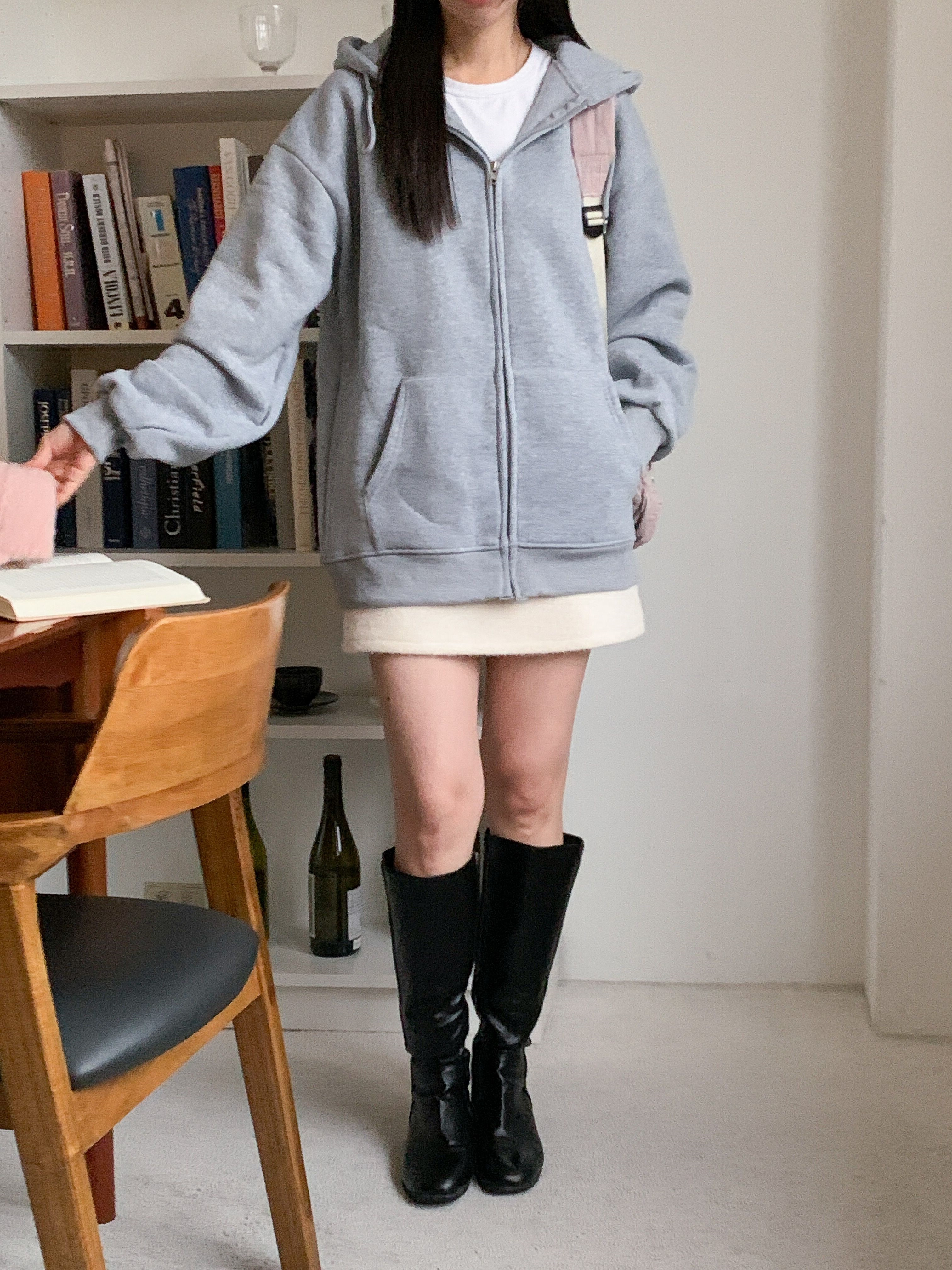 裏起毛ジップアップフードベーシックオーバーサイズカンガルーポケットジップパーカー | 詳細画像16