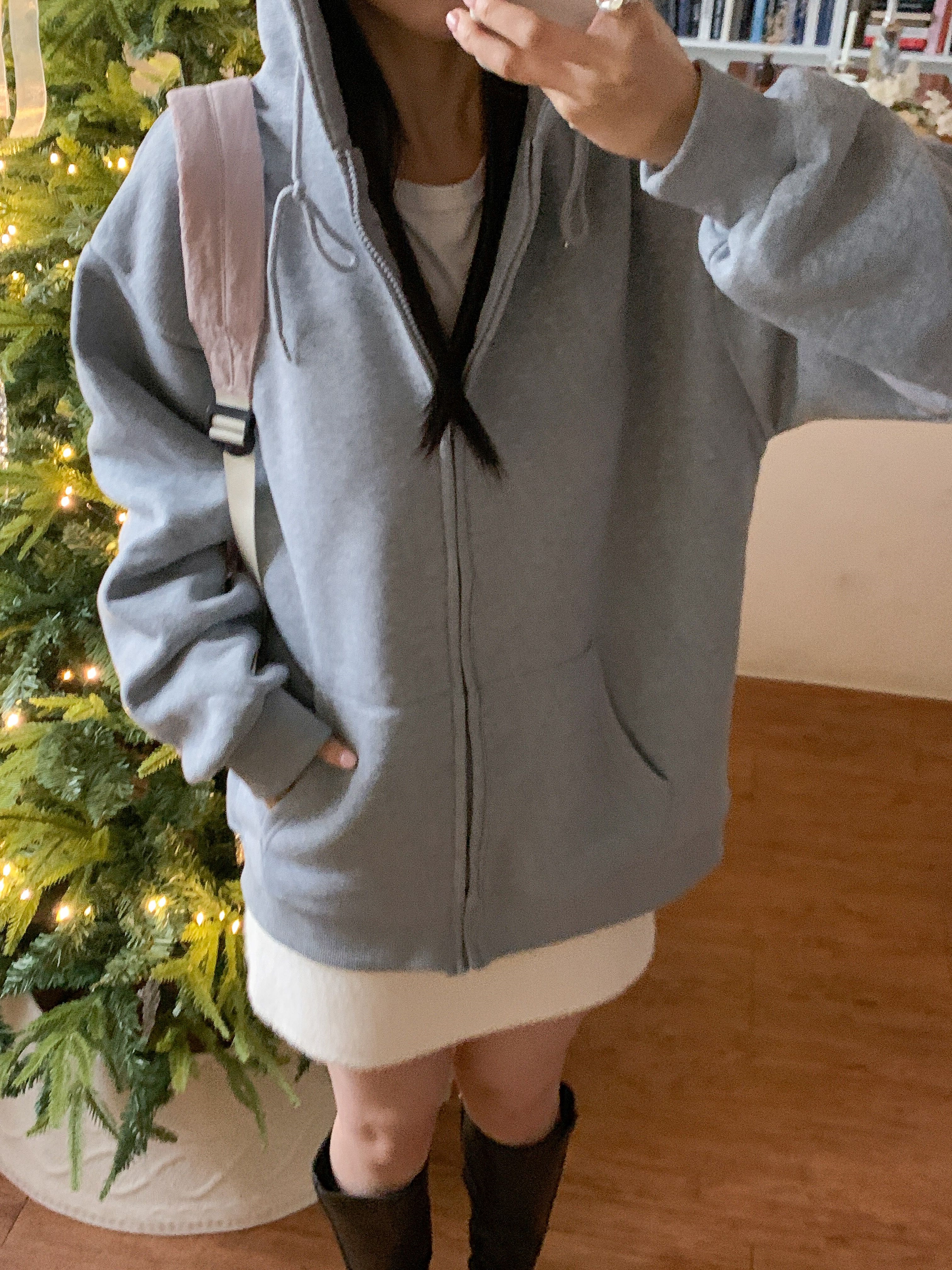 裏起毛ジップアップフードベーシックオーバーサイズカンガルーポケットジップパーカー | 詳細画像19