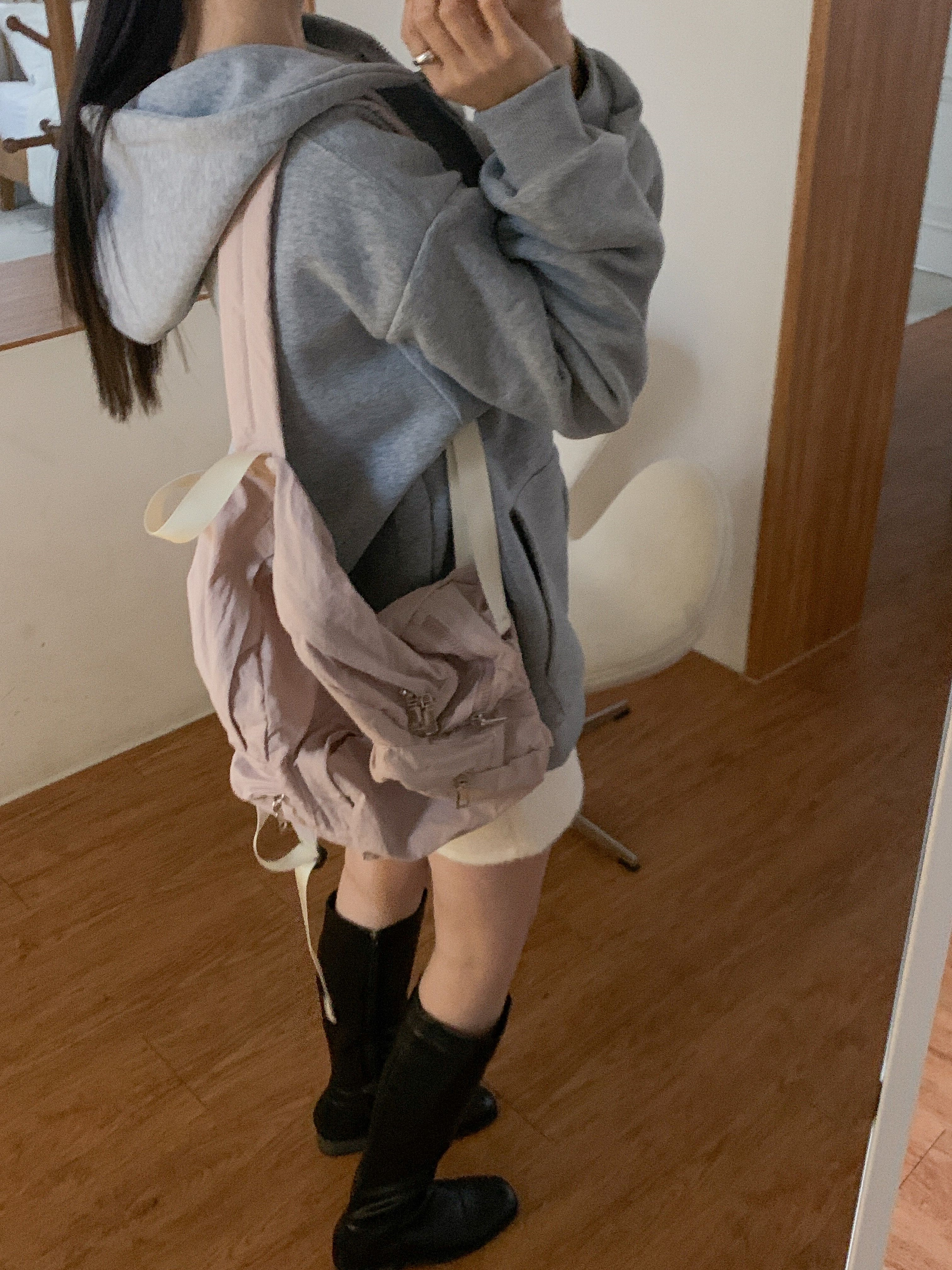 裏起毛ジップアップフードベーシックオーバーサイズカンガルーポケットジップパーカー | 詳細画像20