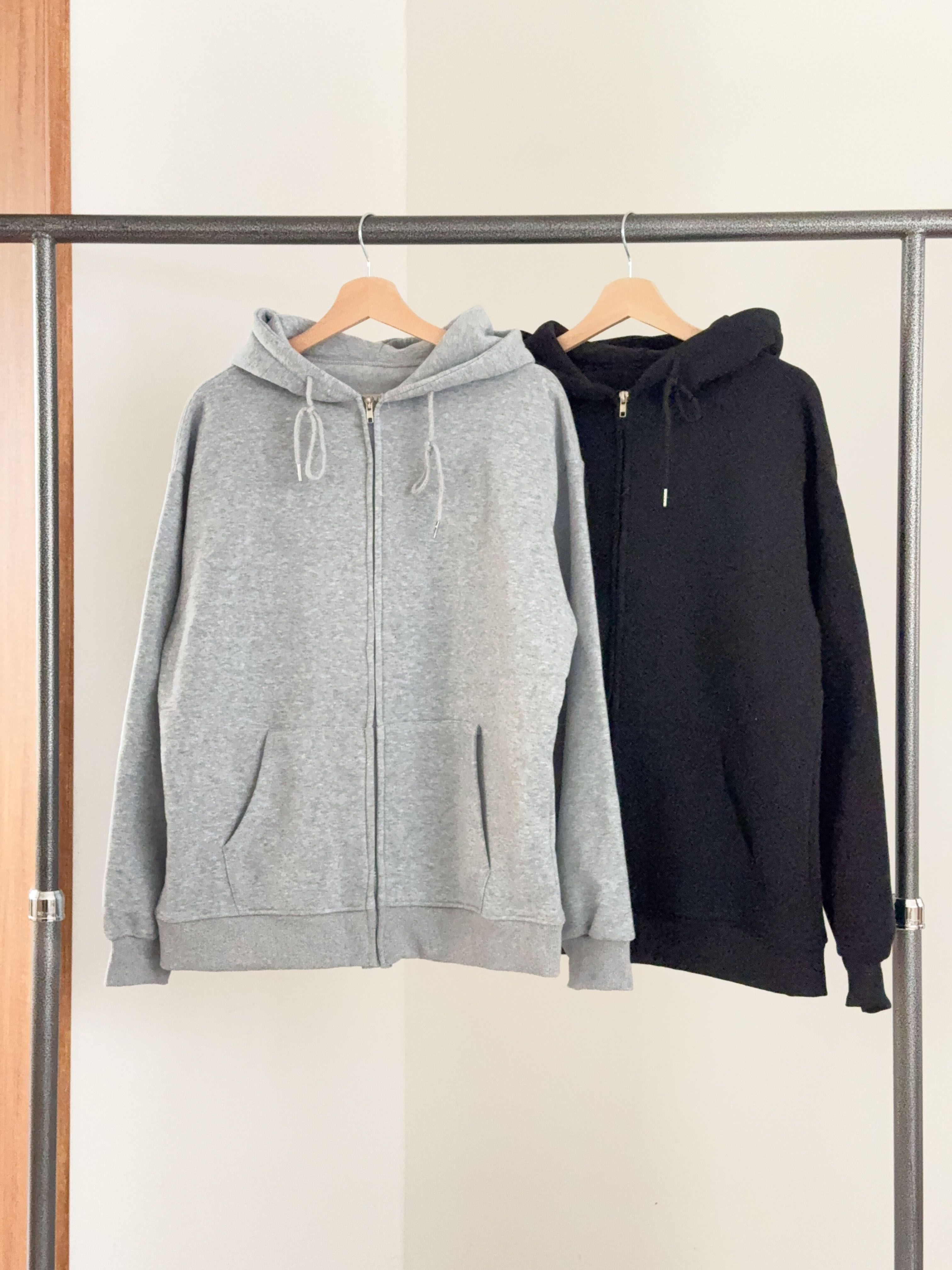 裏起毛ジップアップフードベーシックオーバーサイズカンガルーポケットジップパーカー | 詳細画像21