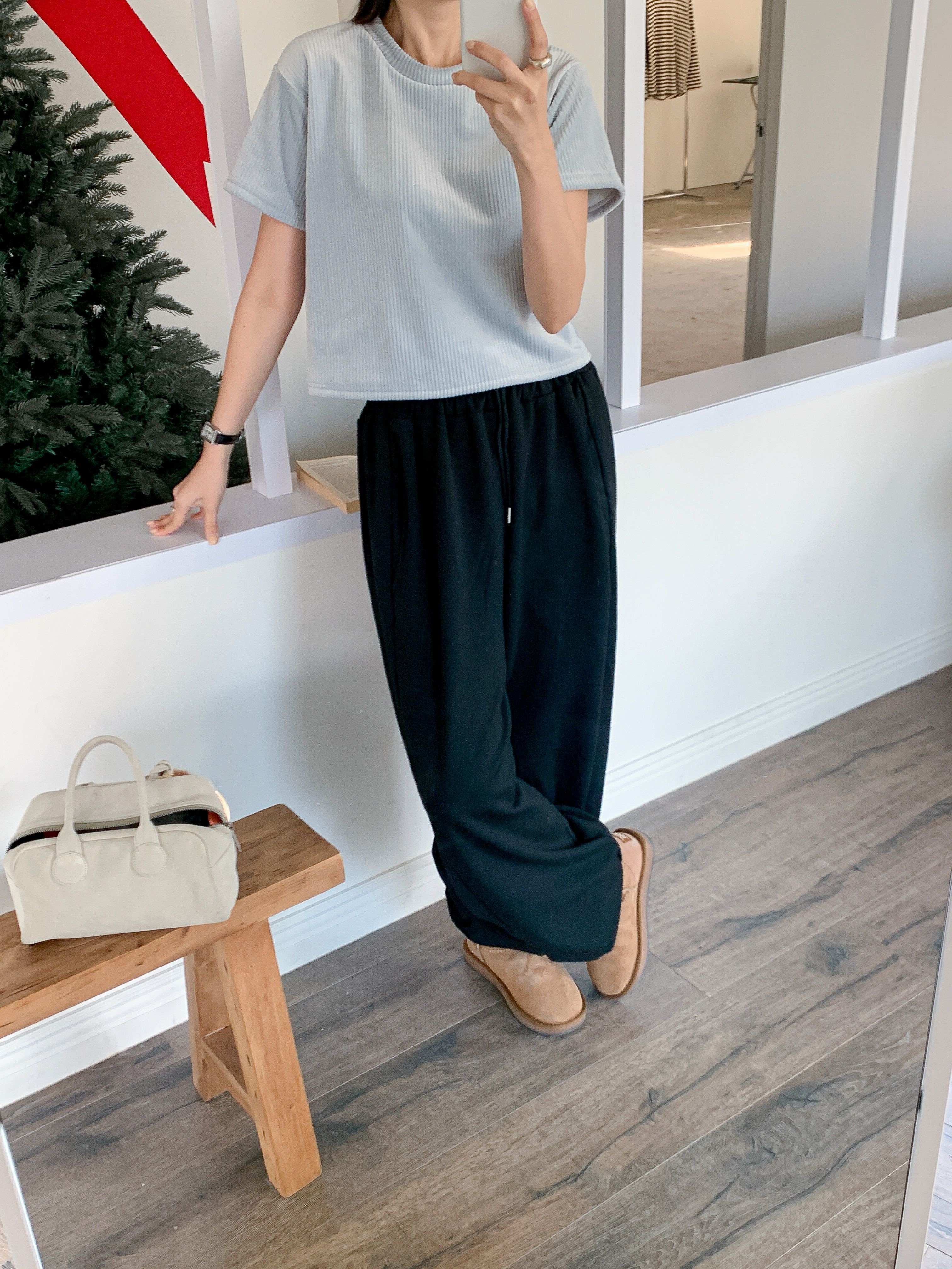 ファー裏地リブ半袖セミクロップドカラーTシャツ | 詳細画像6