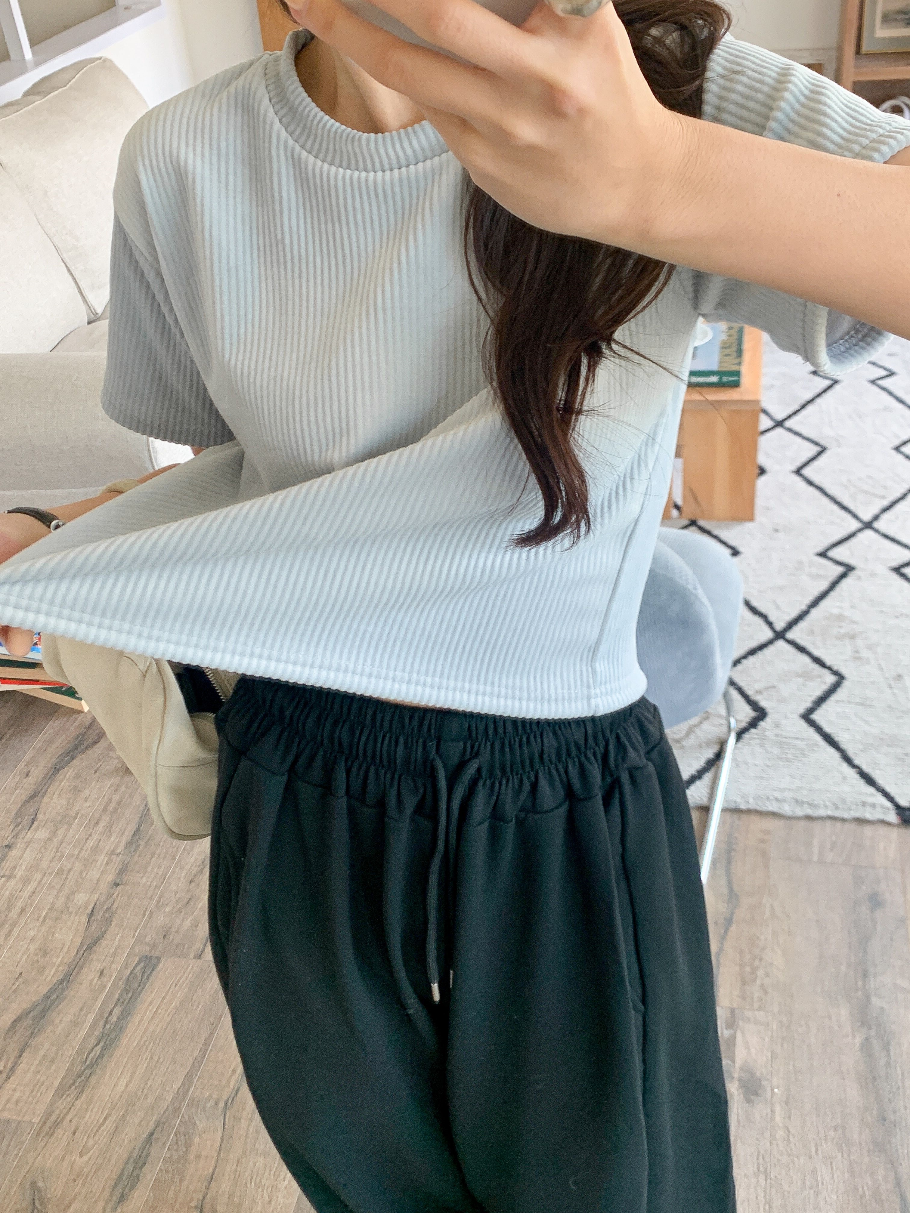 ファー裏地リブ半袖セミクロップドカラーTシャツ | 詳細画像7