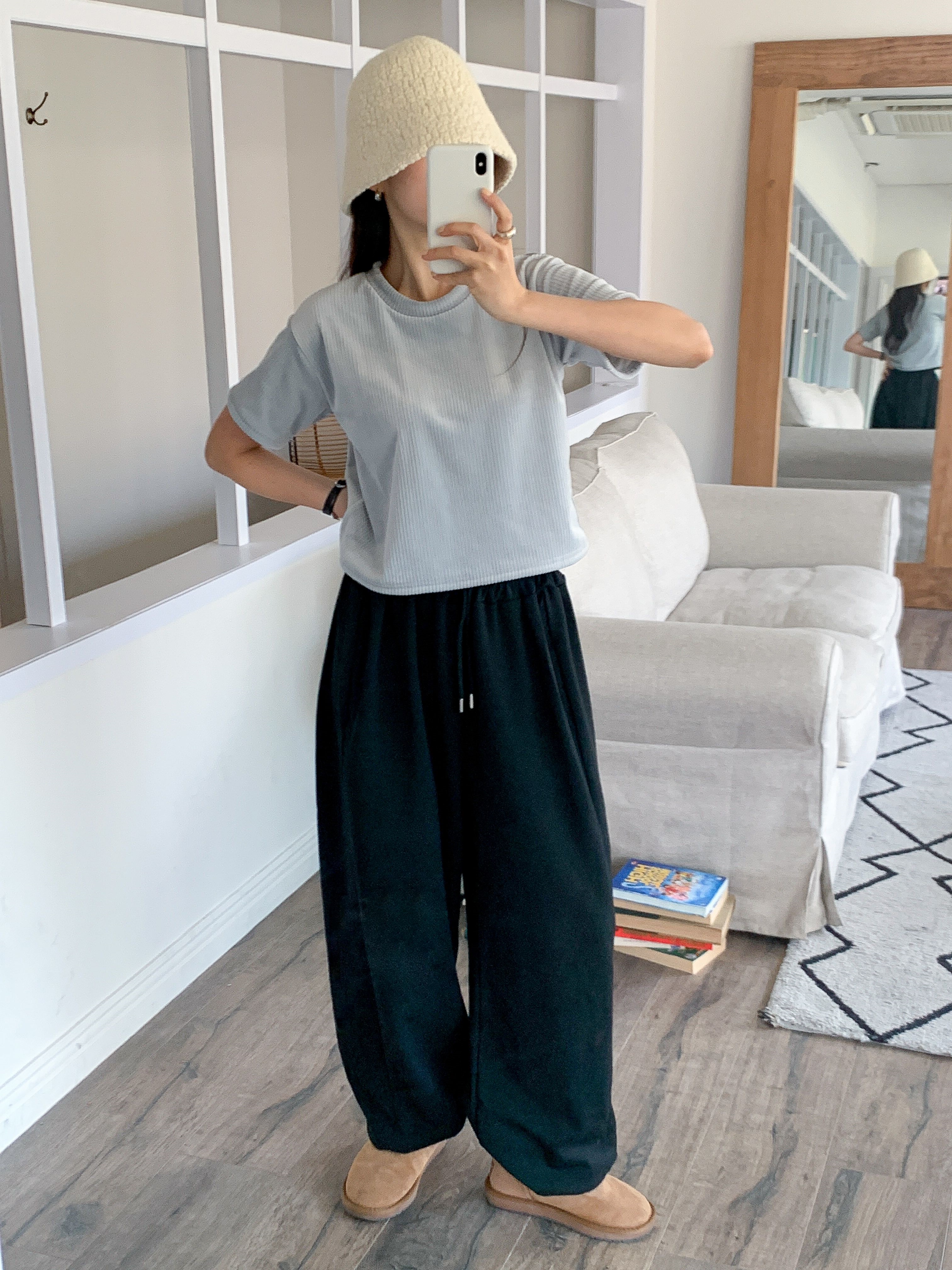 ファー裏地リブ半袖セミクロップドカラーTシャツ | 詳細画像12