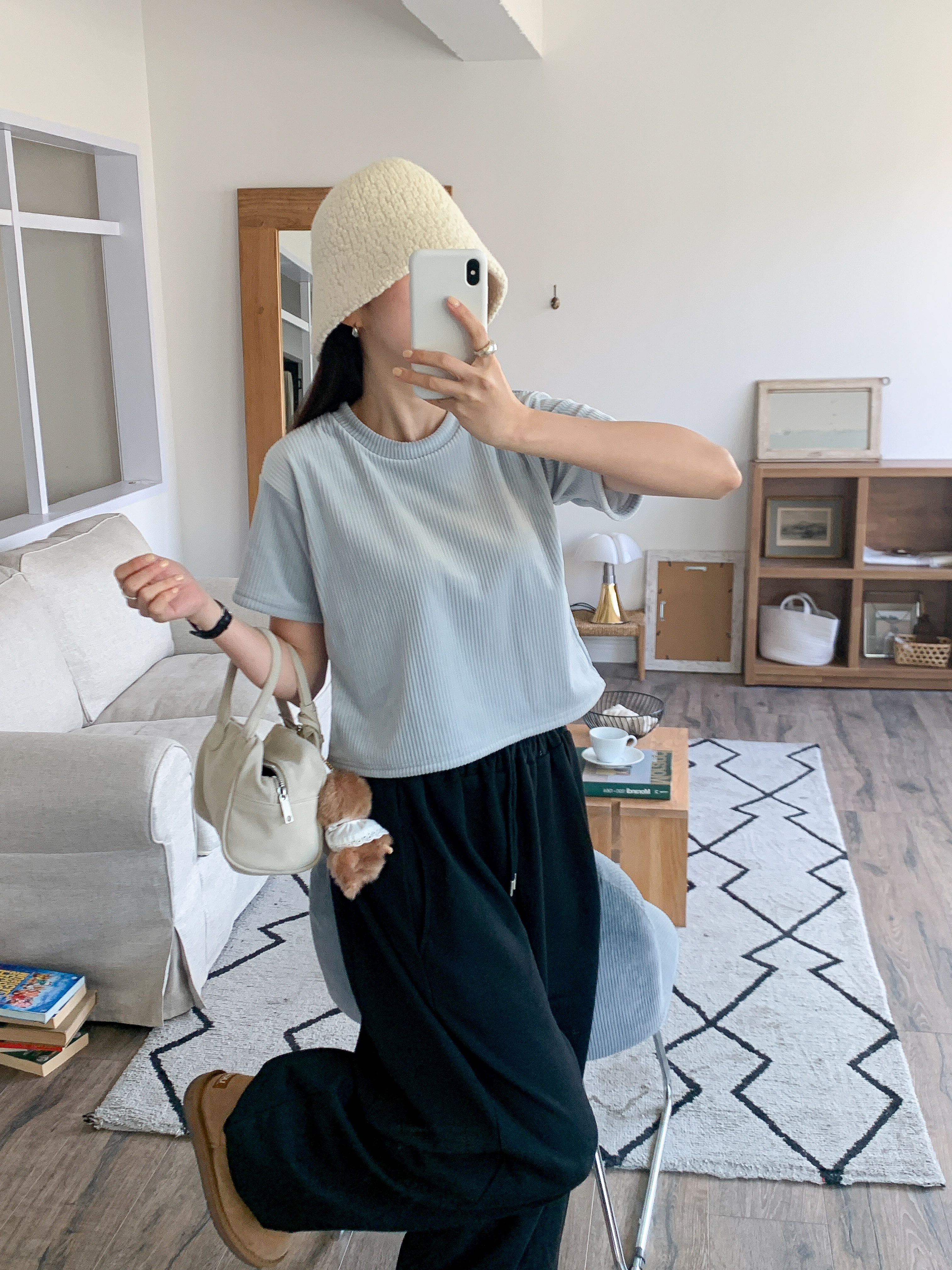 ファー裏地リブ半袖セミクロップドカラーTシャツ | 詳細画像18