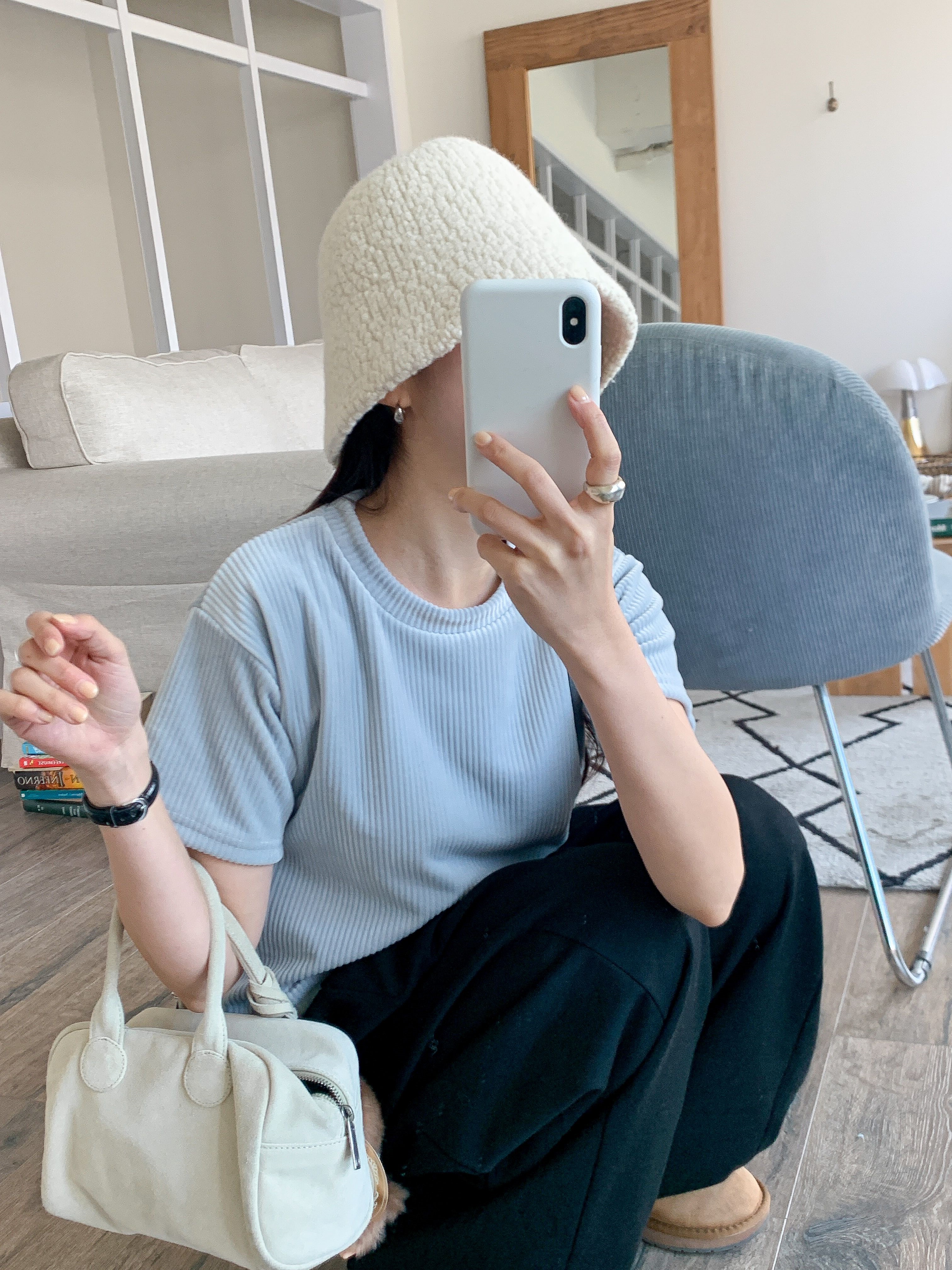 ファー裏地リブ半袖セミクロップドカラーTシャツ | 詳細画像20