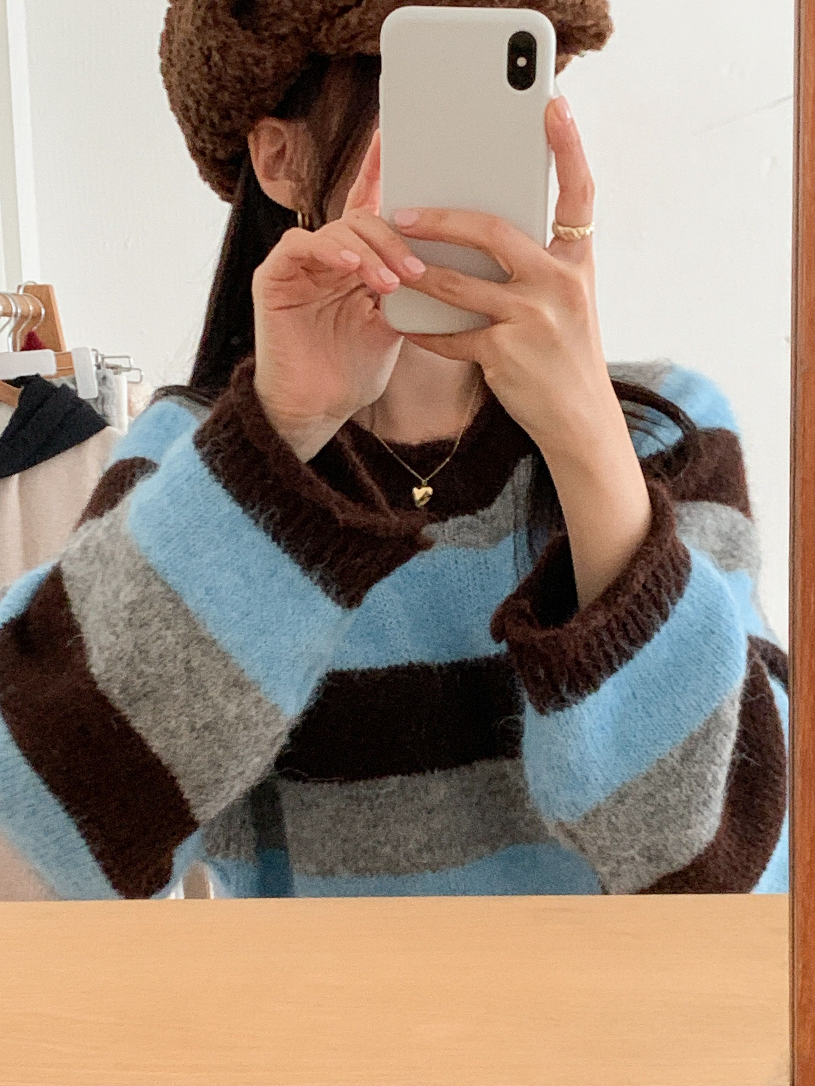 ウール混ラウンドネックルーズ長袖ボーダーカラーニット | 詳細画像11