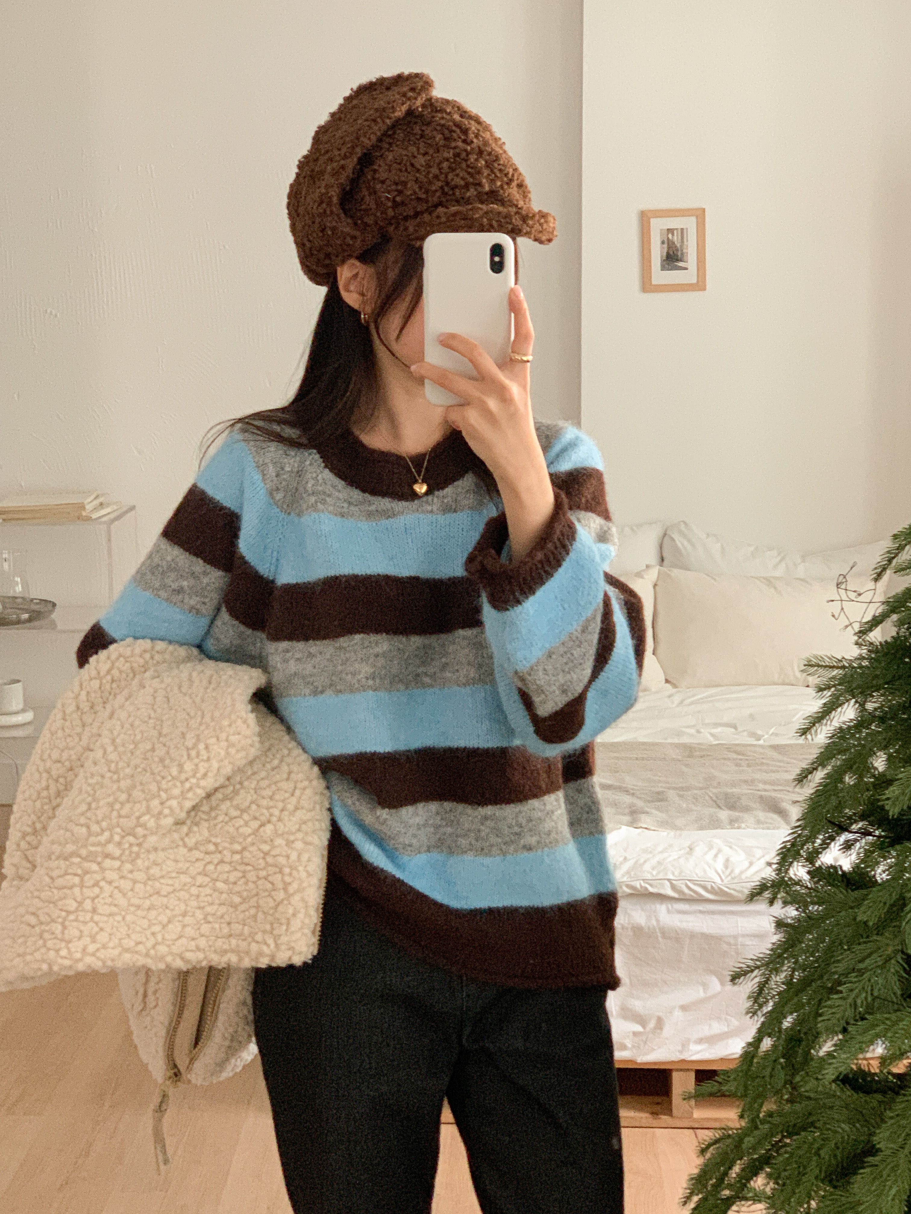 ウール混ラウンドネックルーズ長袖ボーダーカラーニット | 詳細画像16