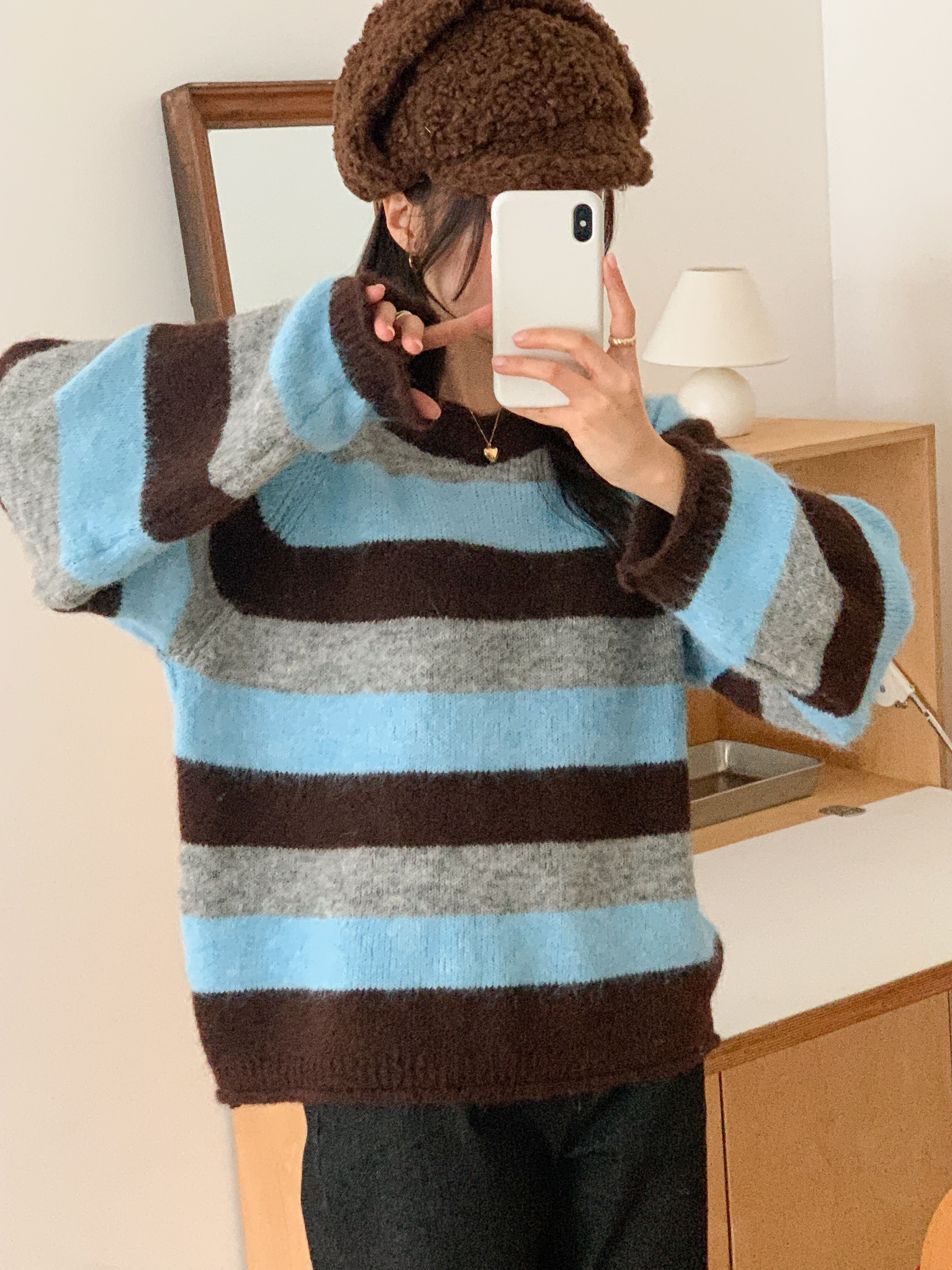 ウール混ラウンドネックルーズ長袖ボーダーカラーニット | 詳細画像21