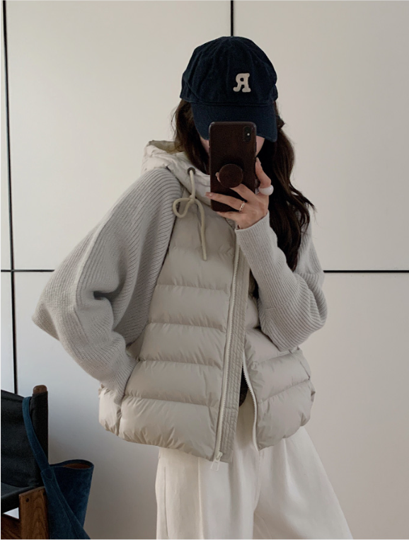 ジップアップハイネックフードドローストリングカラーダウンジャケット | 詳細画像3