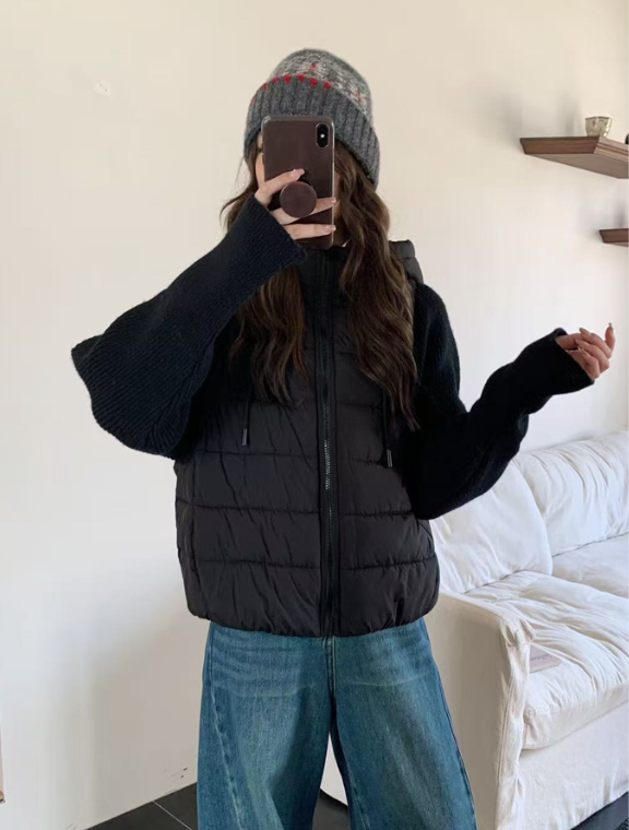 ジップアップハイネックフードドローストリングカラーダウンジャケット | 詳細画像5