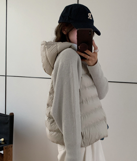 ジップアップハイネックフードドローストリングカラーダウンジャケット | 詳細画像8