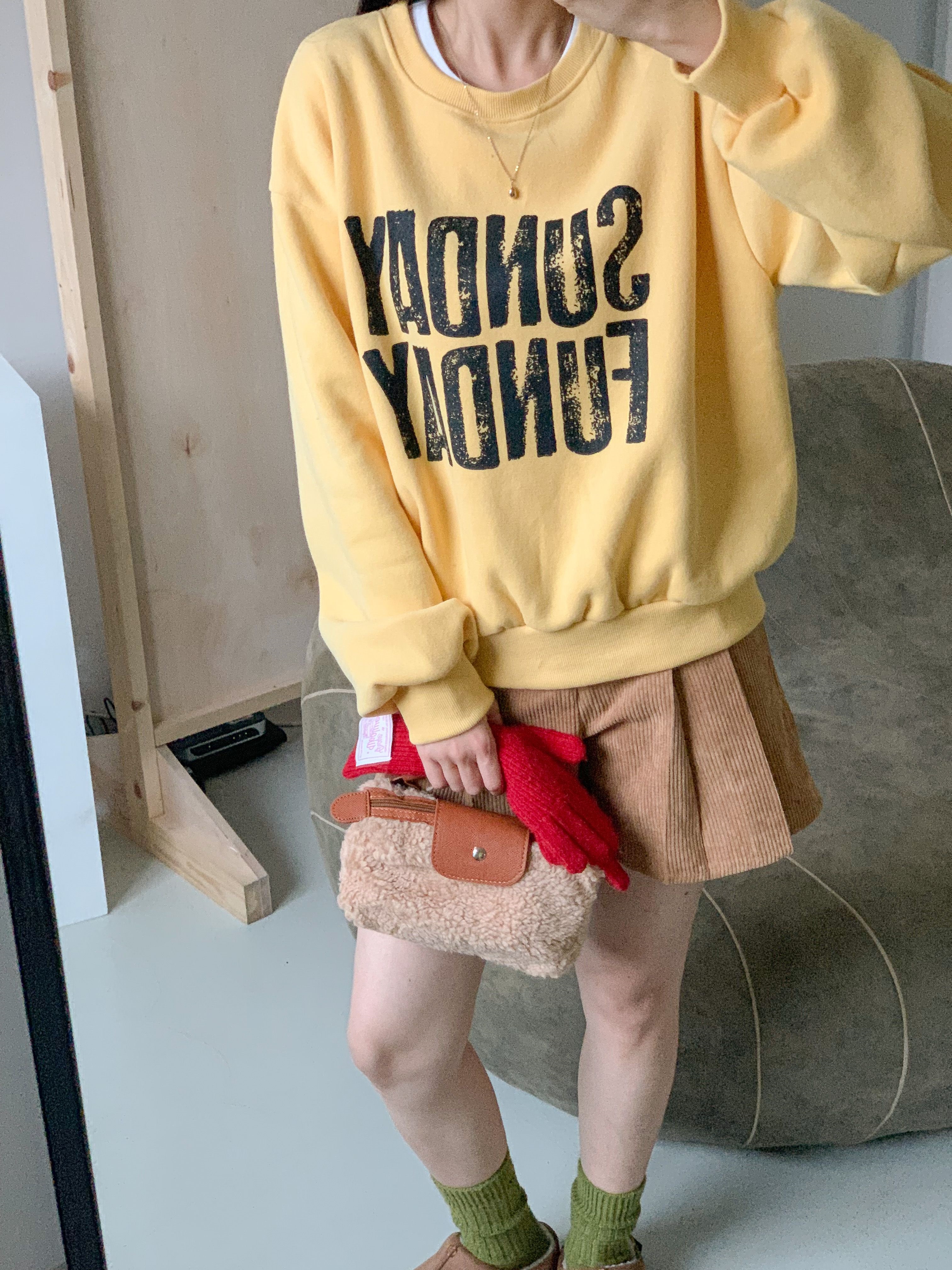 裏起毛コットンラウンドネック長袖プリントカラースウェット | 詳細画像2