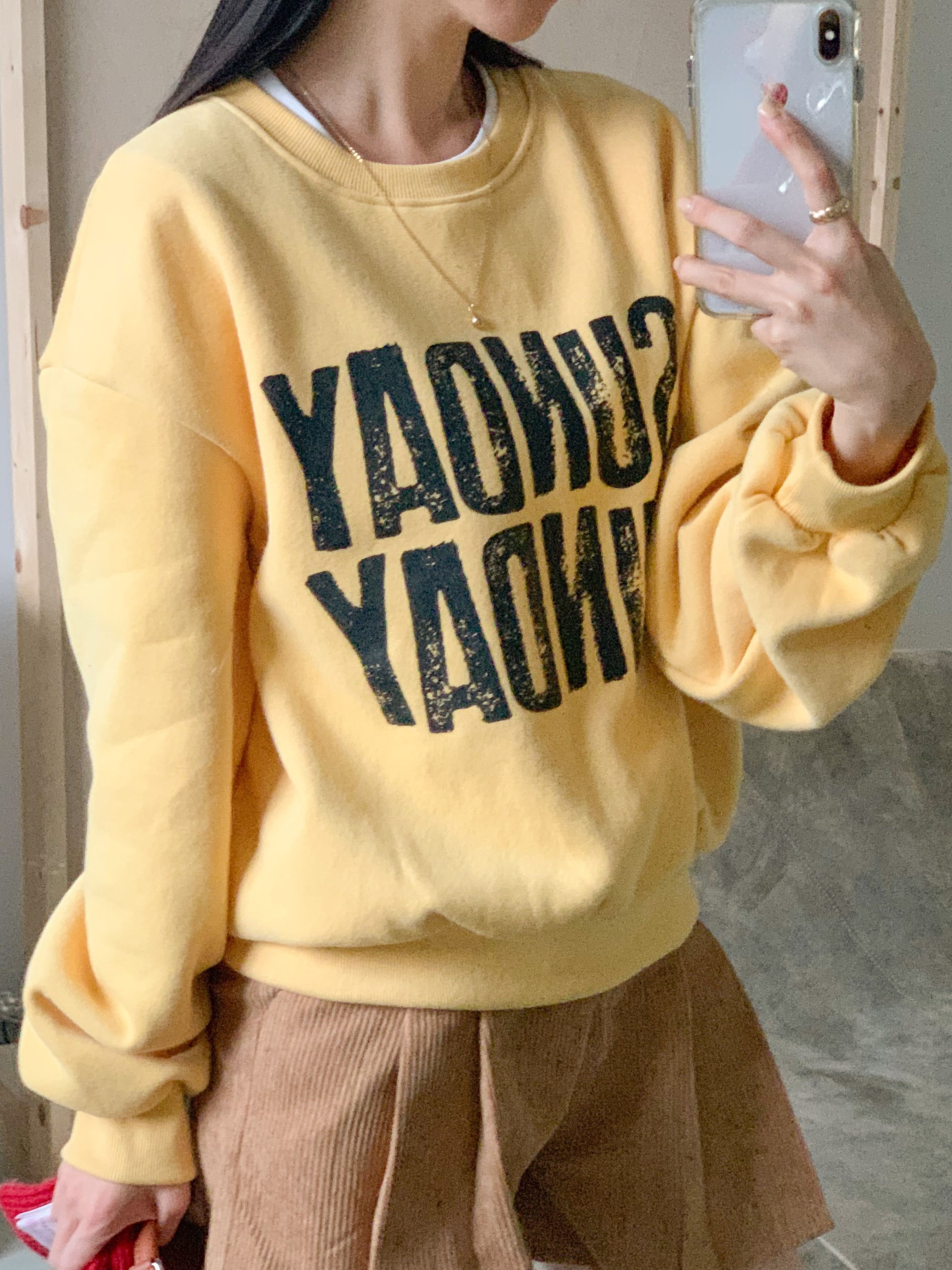 裏起毛コットンラウンドネック長袖プリントカラースウェット | 詳細画像4