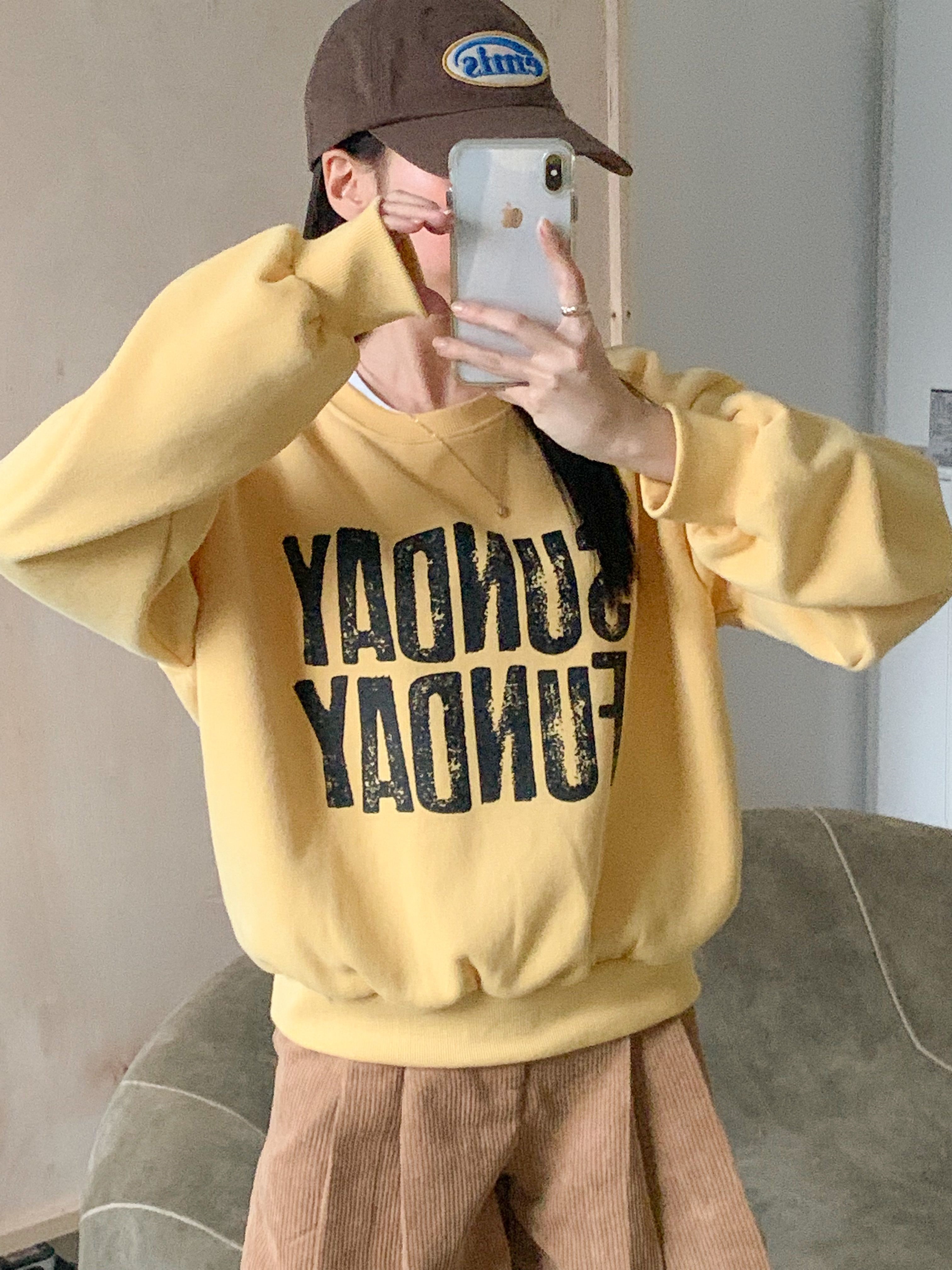 裏起毛コットンラウンドネック長袖プリントカラースウェット | 詳細画像7