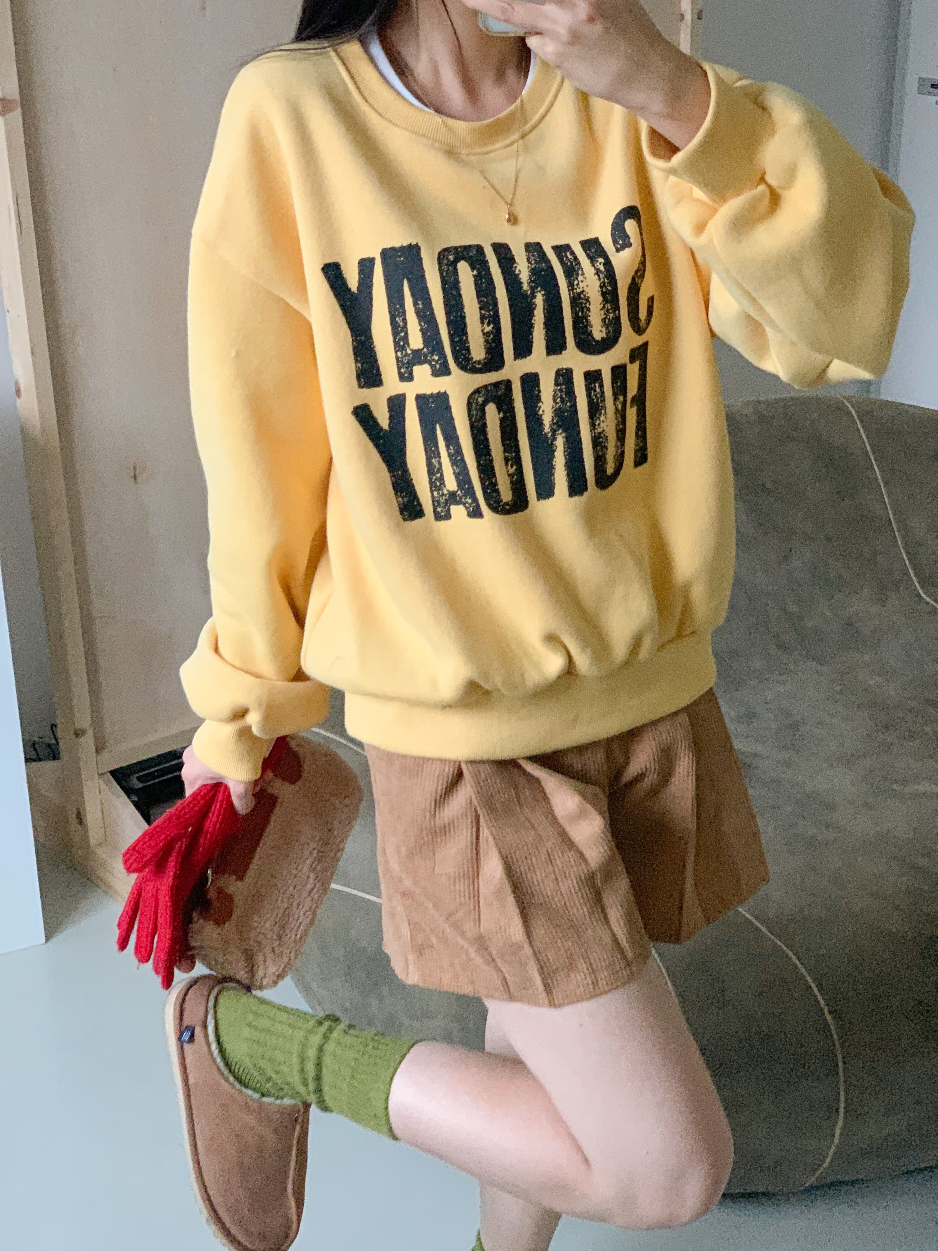 裏起毛コットンラウンドネック長袖プリントカラースウェット | 詳細画像9