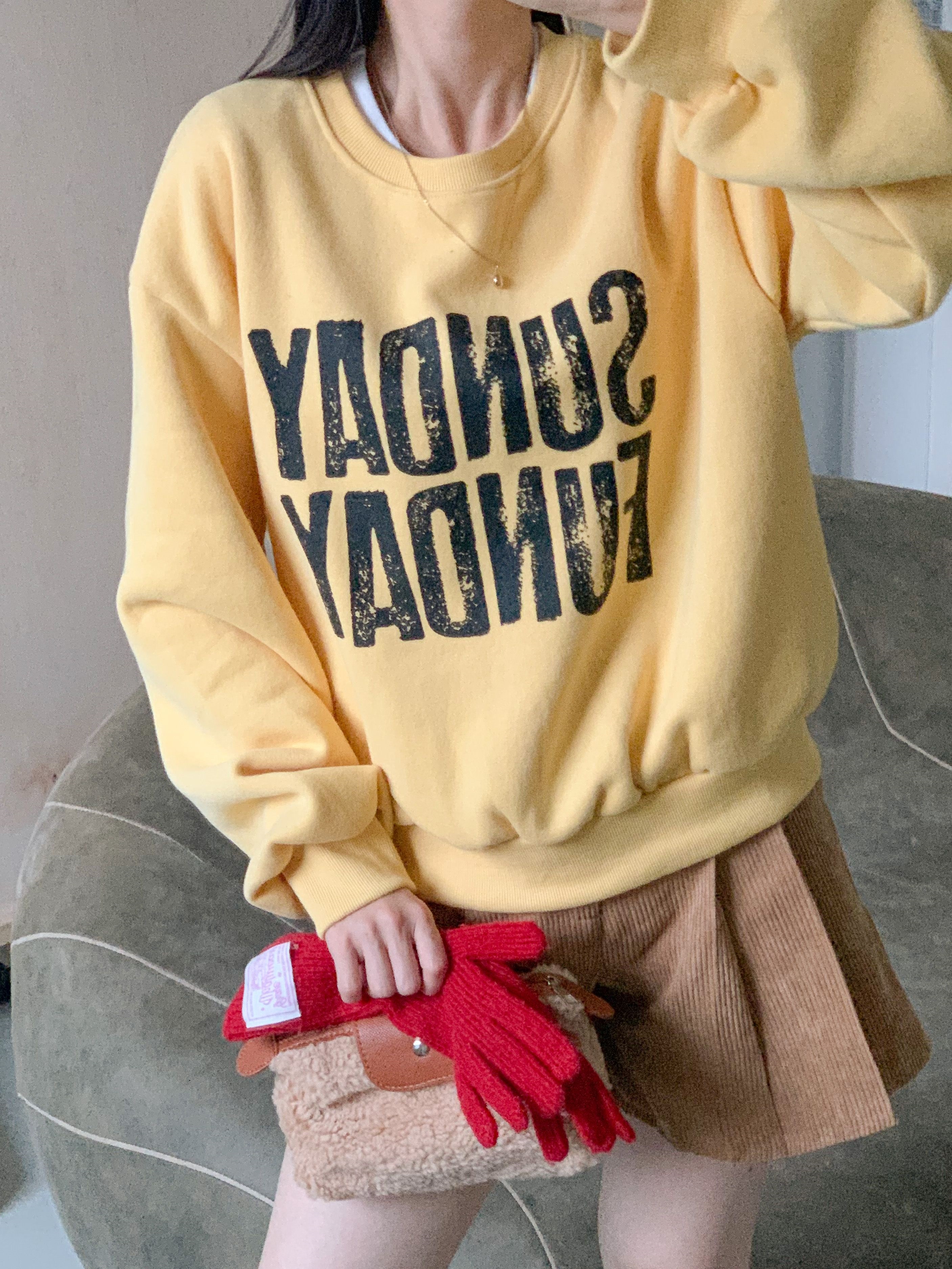 裏起毛コットンラウンドネック長袖プリントカラースウェット | 詳細画像11