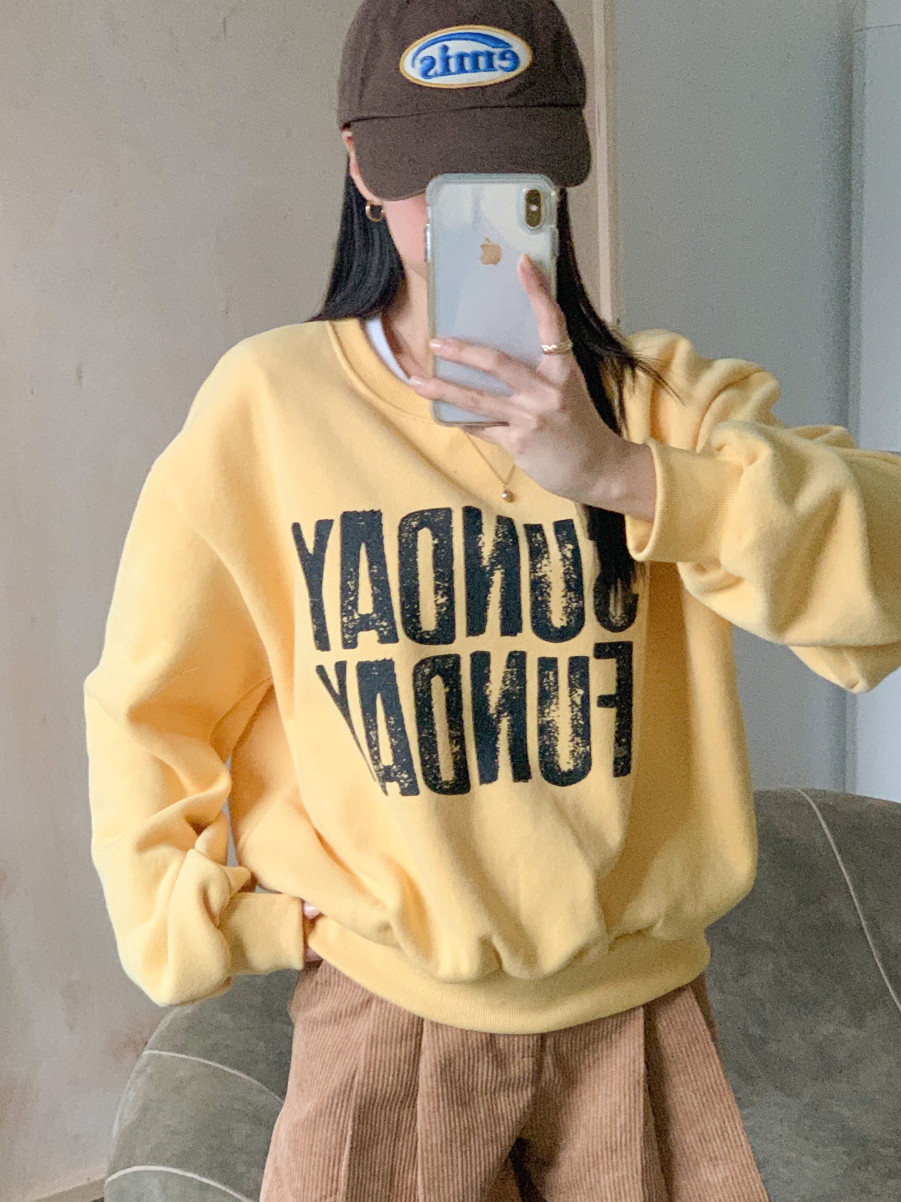 裏起毛コットンラウンドネック長袖プリントカラースウェット | 詳細画像20