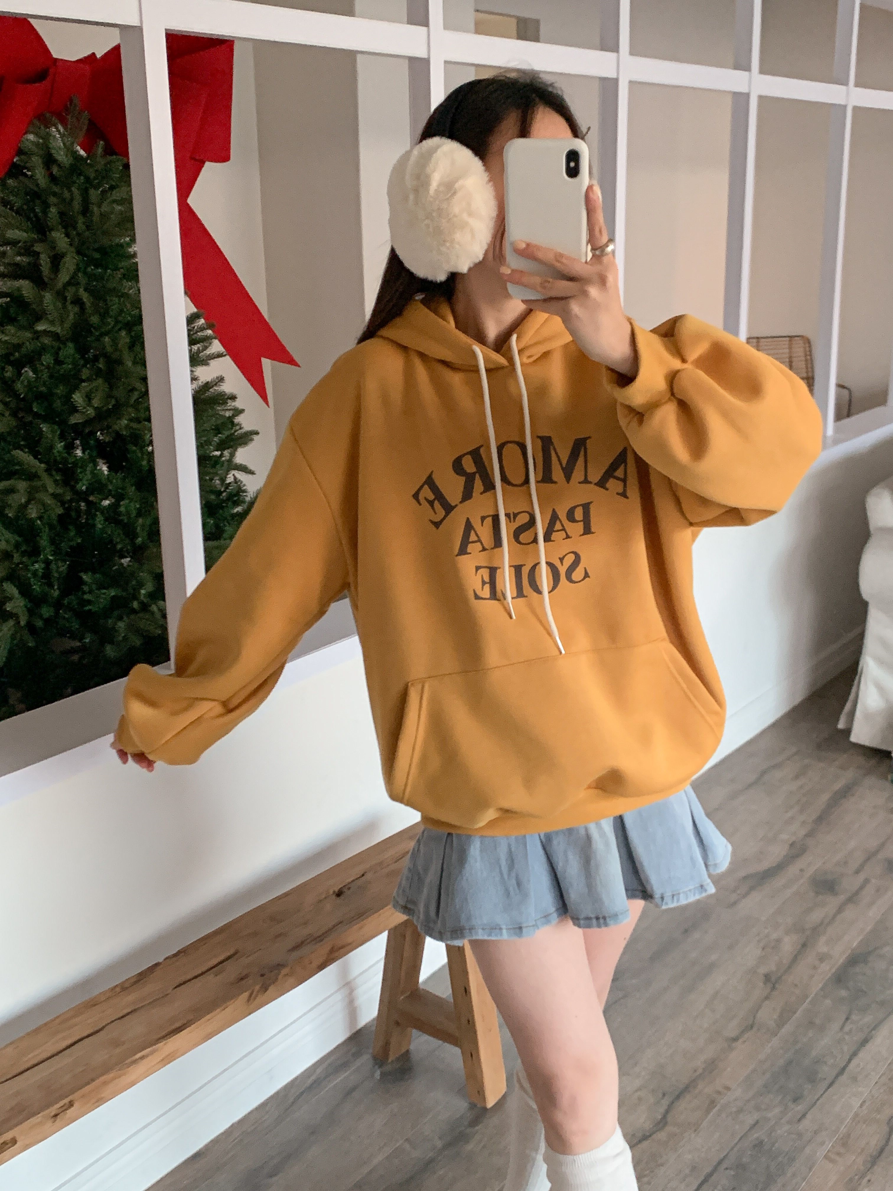 裏起毛フードルーズカンガルーポケットプリントカラーパーカー | 詳細画像2