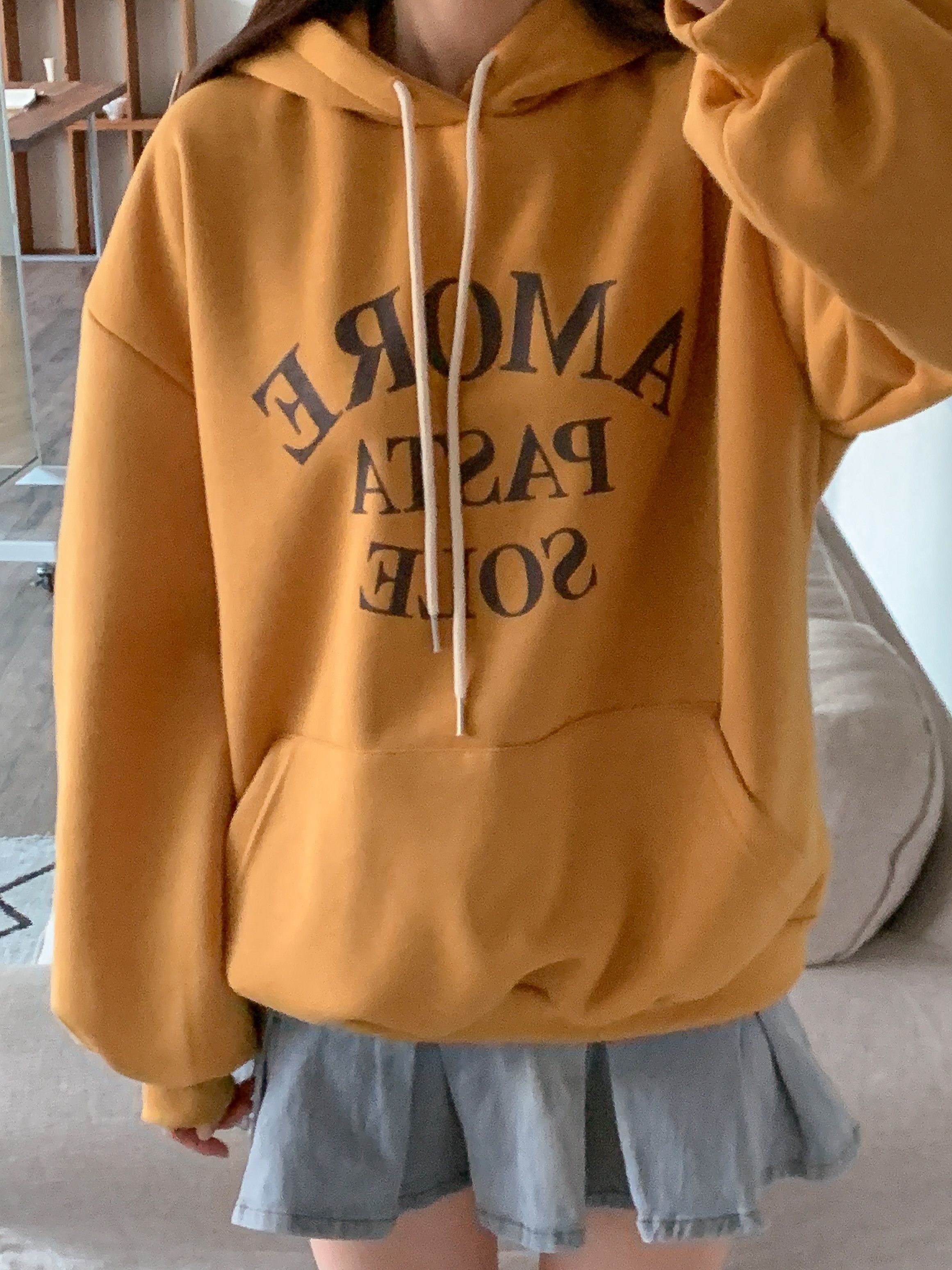 裏起毛フードルーズカンガルーポケットプリントカラーパーカー | 詳細画像5