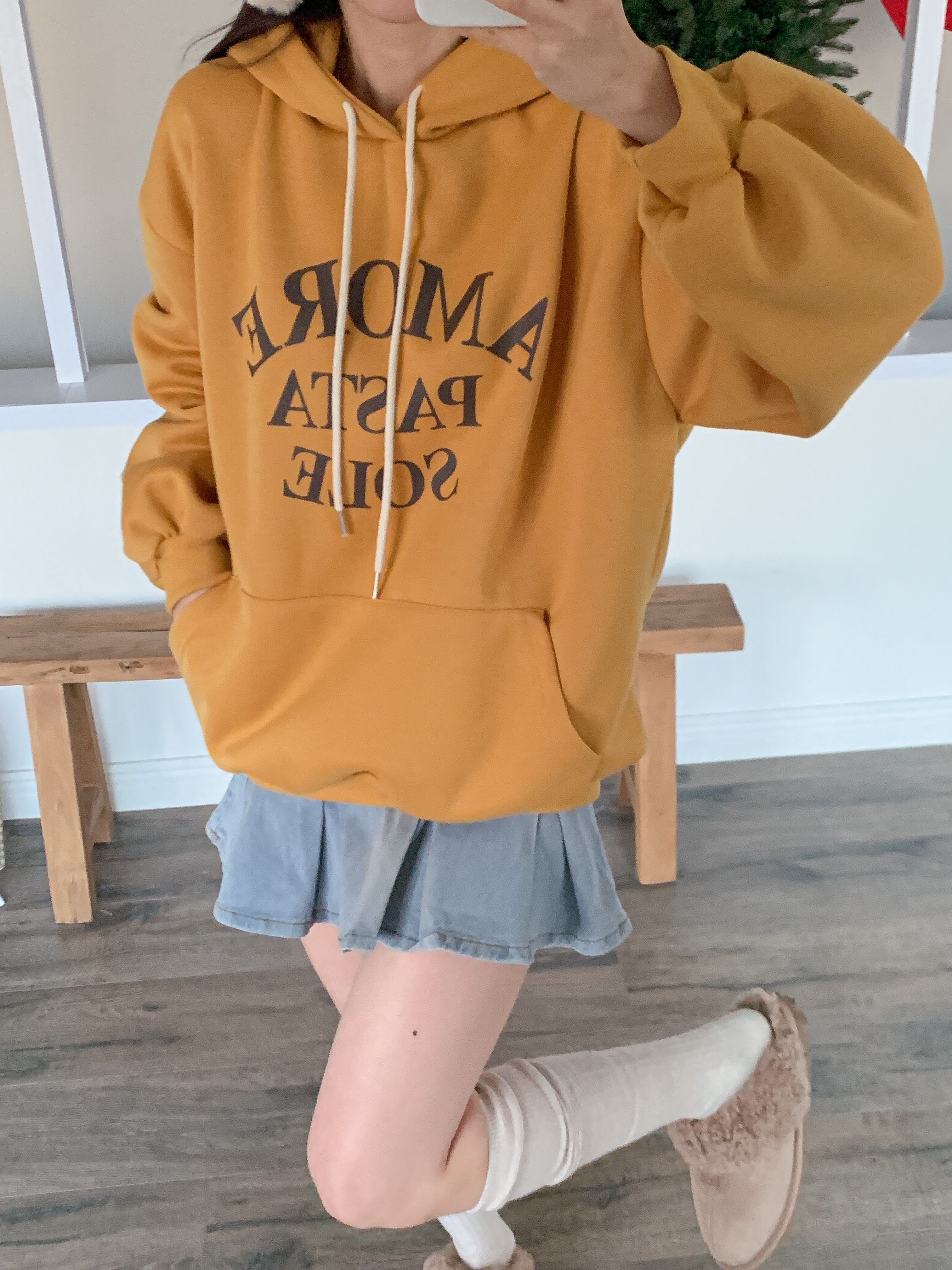 裏起毛フードルーズカンガルーポケットプリントカラーパーカー | 詳細画像6