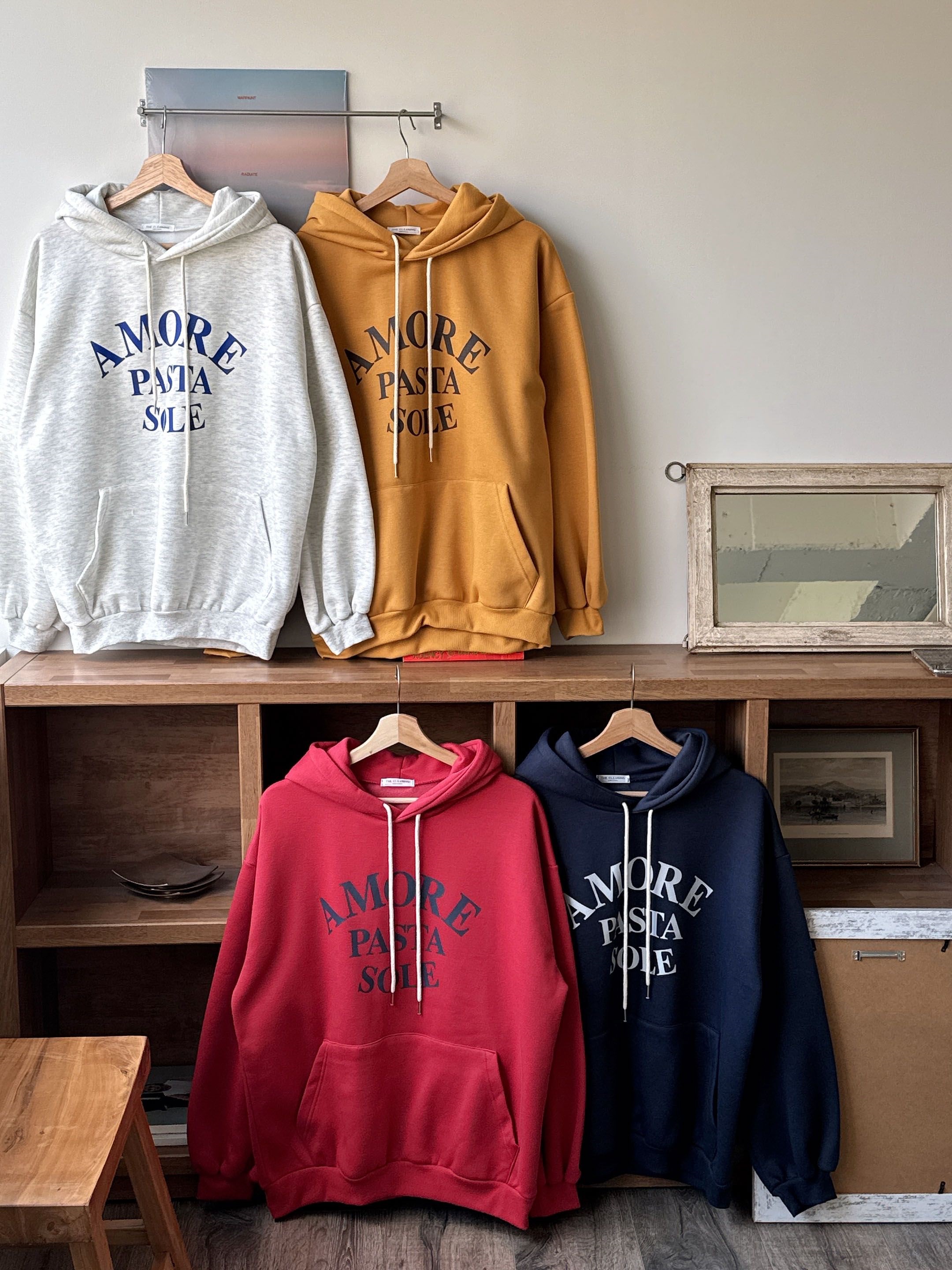 裏起毛フードルーズカンガルーポケットプリントカラーパーカー | 詳細画像7