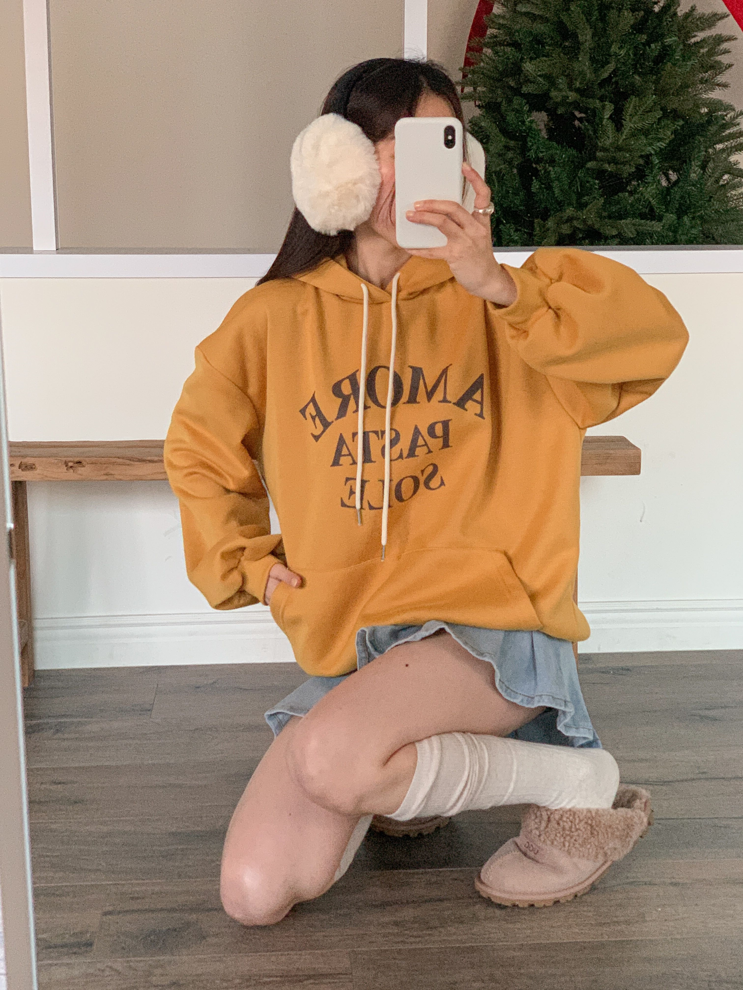 裏起毛フードルーズカンガルーポケットプリントカラーパーカー | 詳細画像8