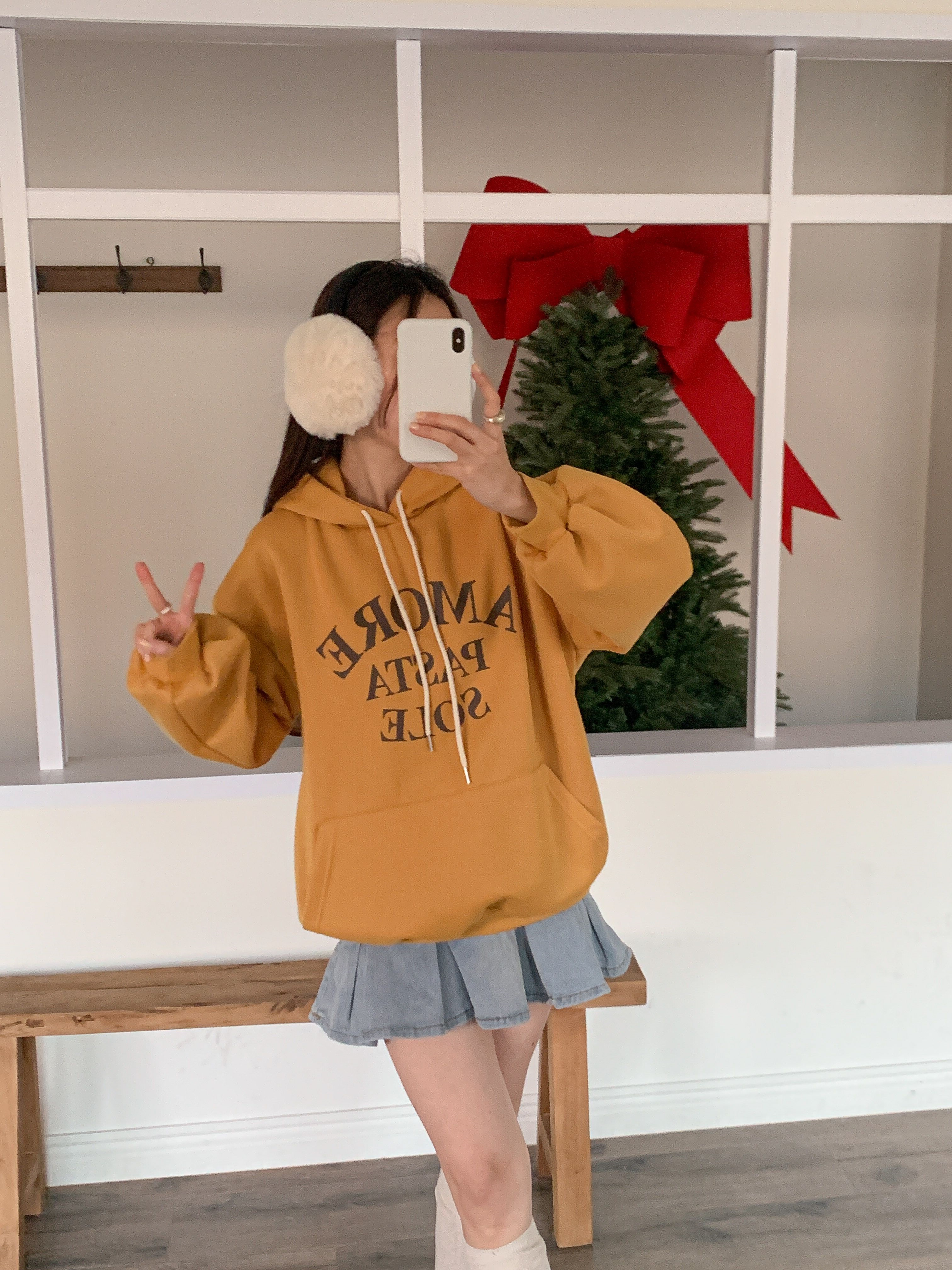 裏起毛フードルーズカンガルーポケットプリントカラーパーカー | 詳細画像9