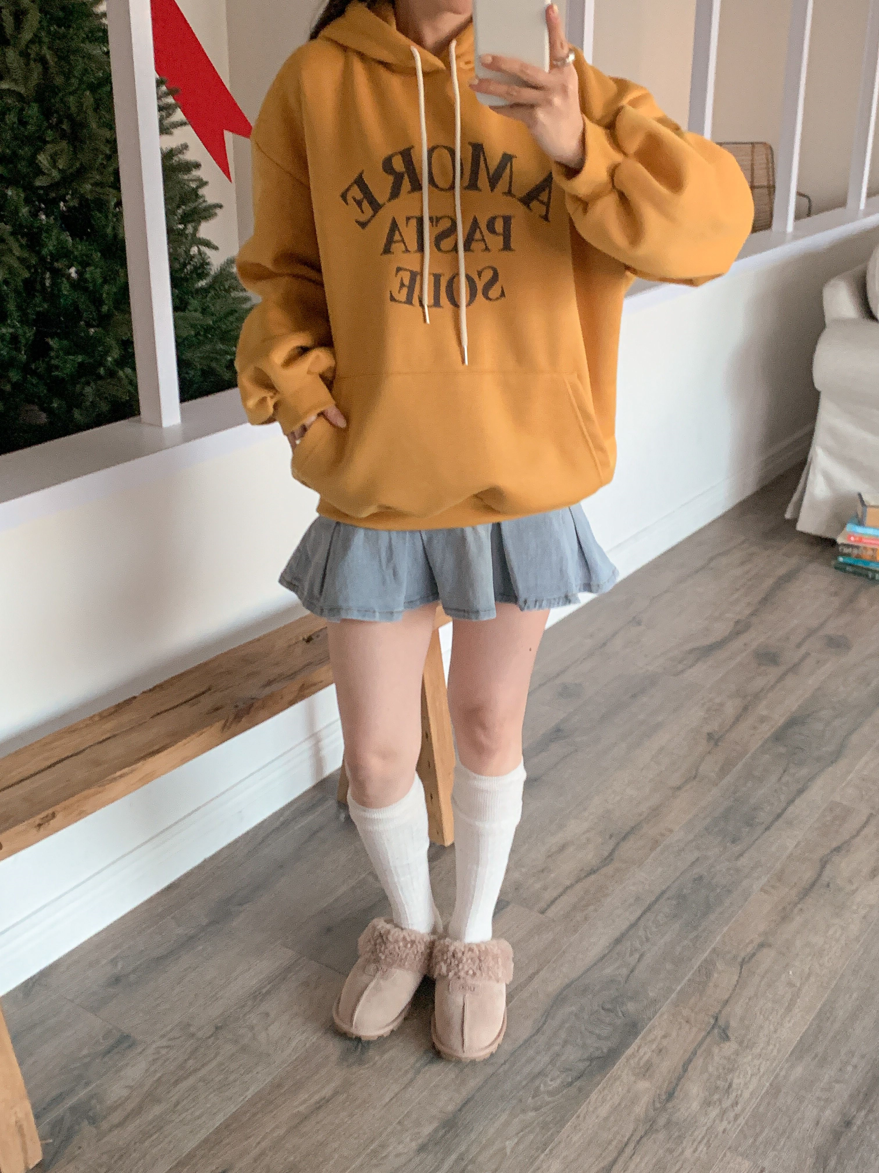 裏起毛フードルーズカンガルーポケットプリントカラーパーカー | 詳細画像10