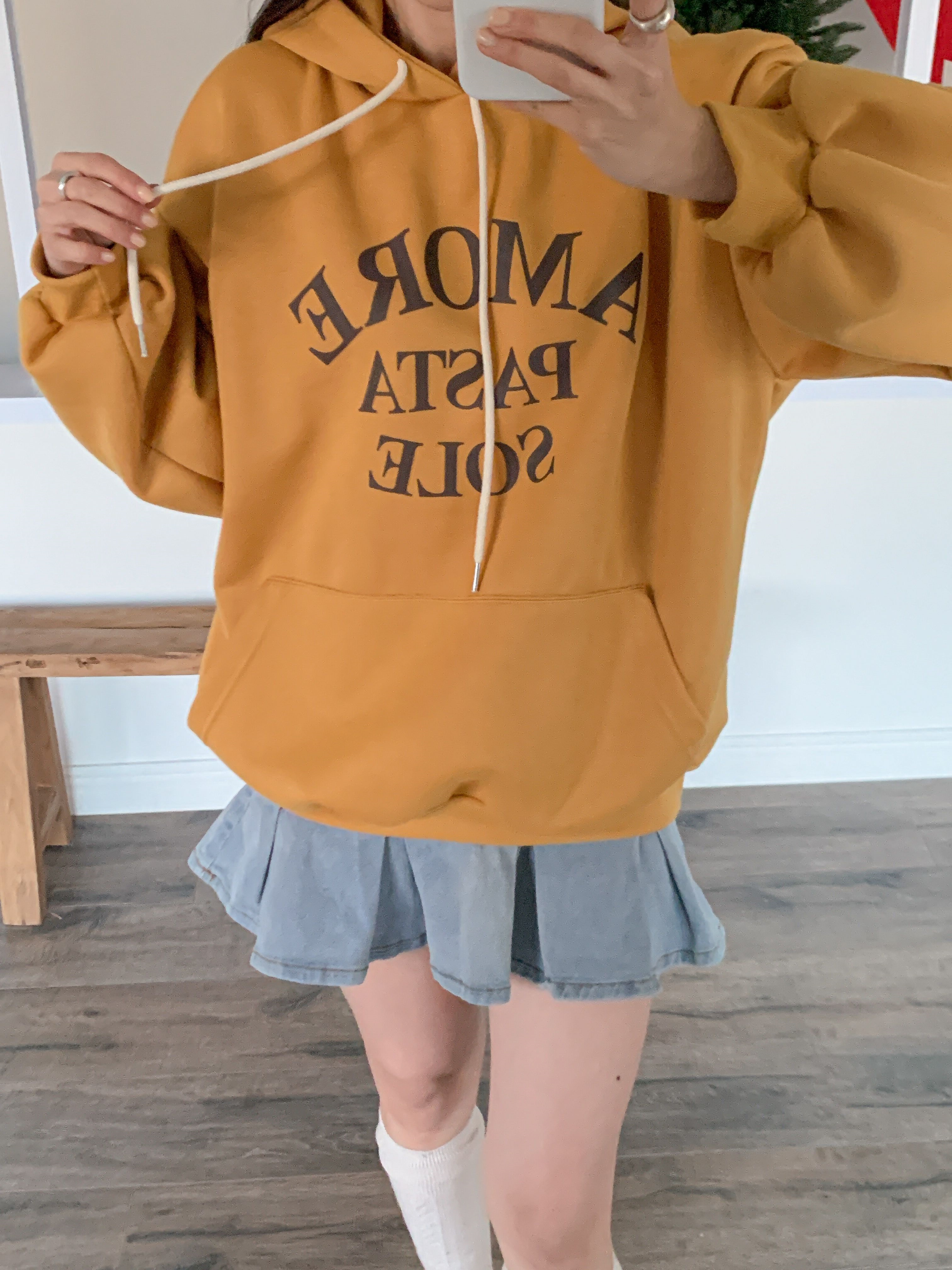 裏起毛フードルーズカンガルーポケットプリントカラーパーカー | 詳細画像11