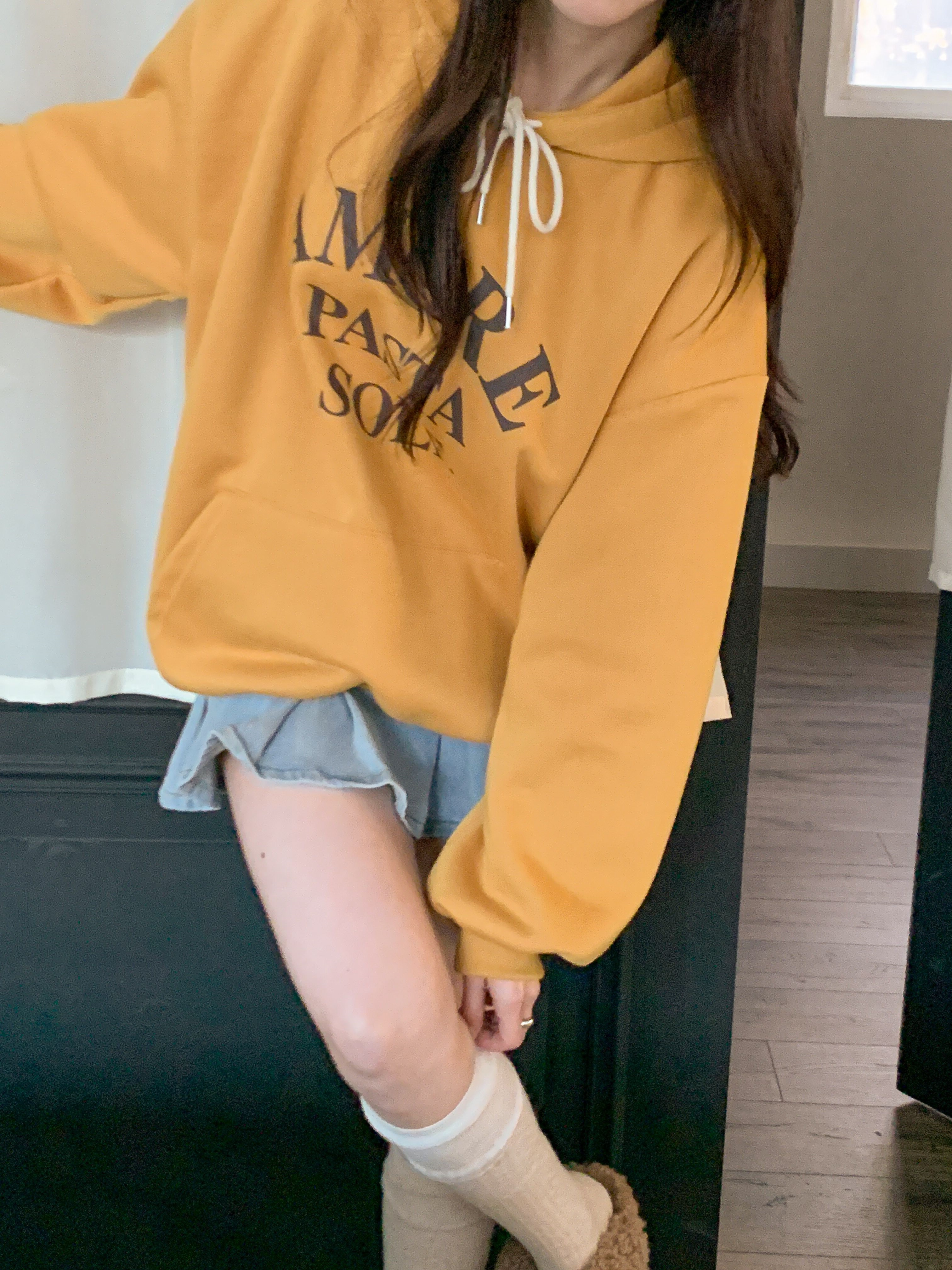 裏起毛フードルーズカンガルーポケットプリントカラーパーカー | 詳細画像12