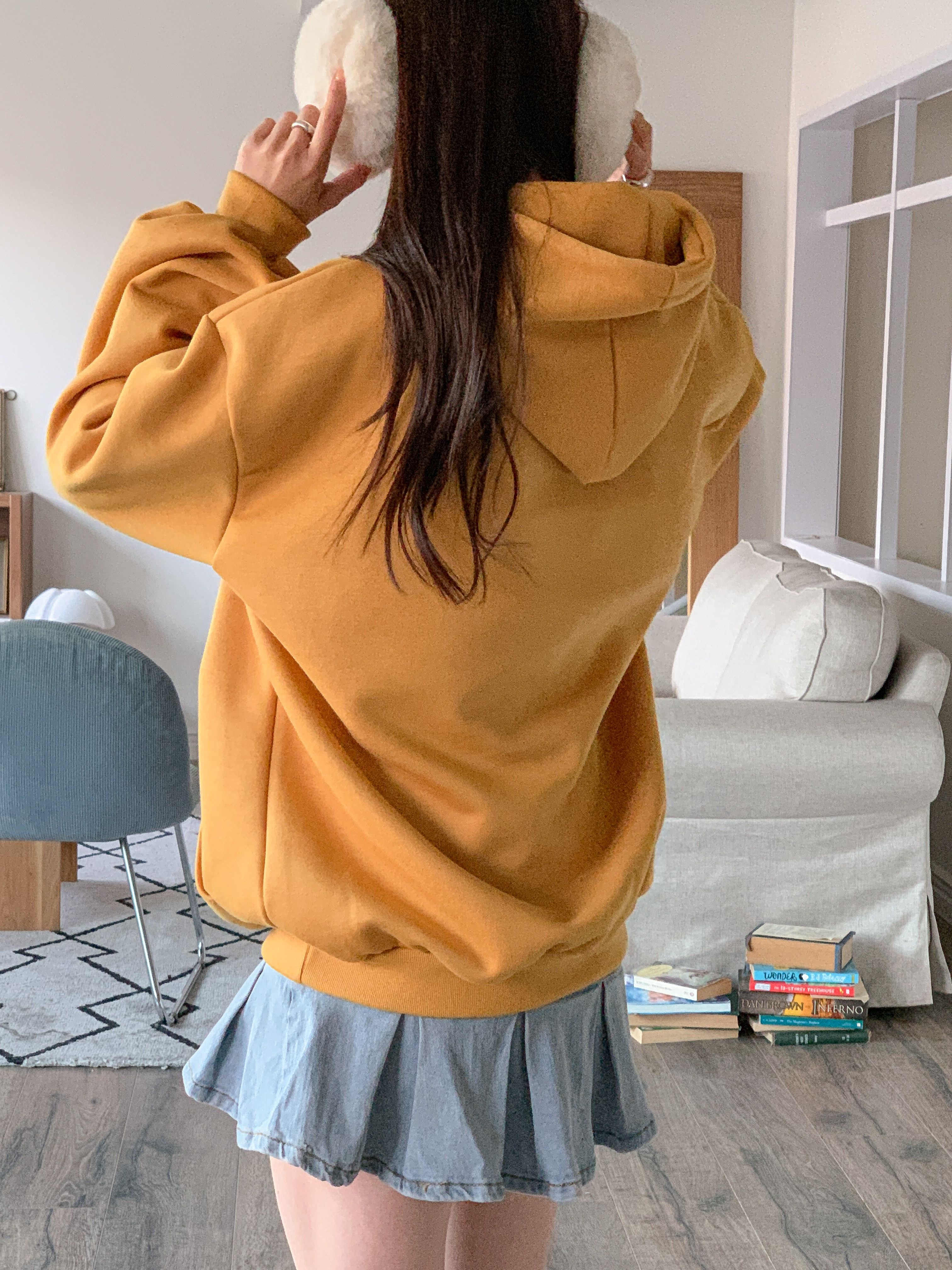 裏起毛フードルーズカンガルーポケットプリントカラーパーカー | 詳細画像17