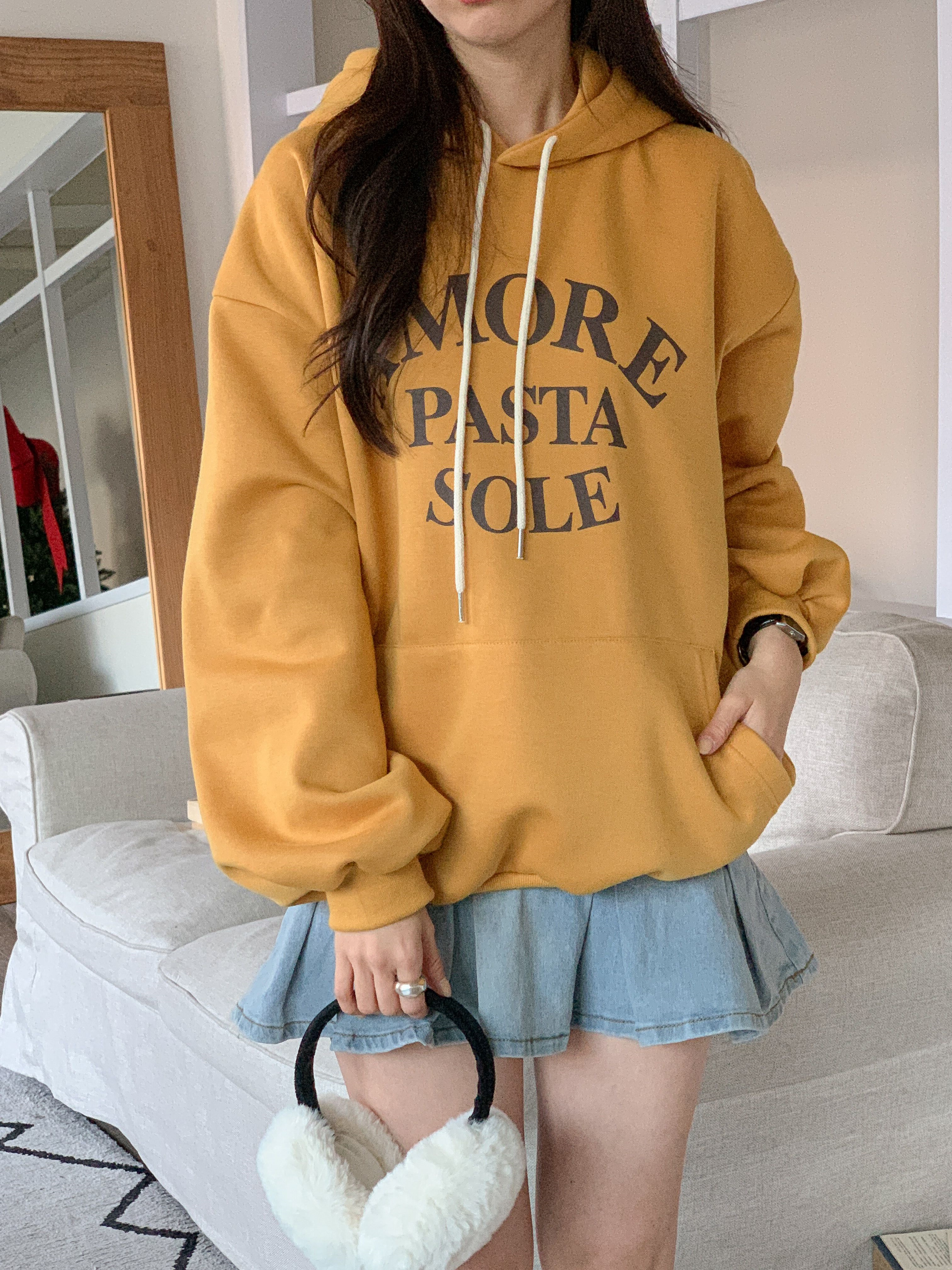 裏起毛フードルーズカンガルーポケットプリントカラーパーカー | 詳細画像18