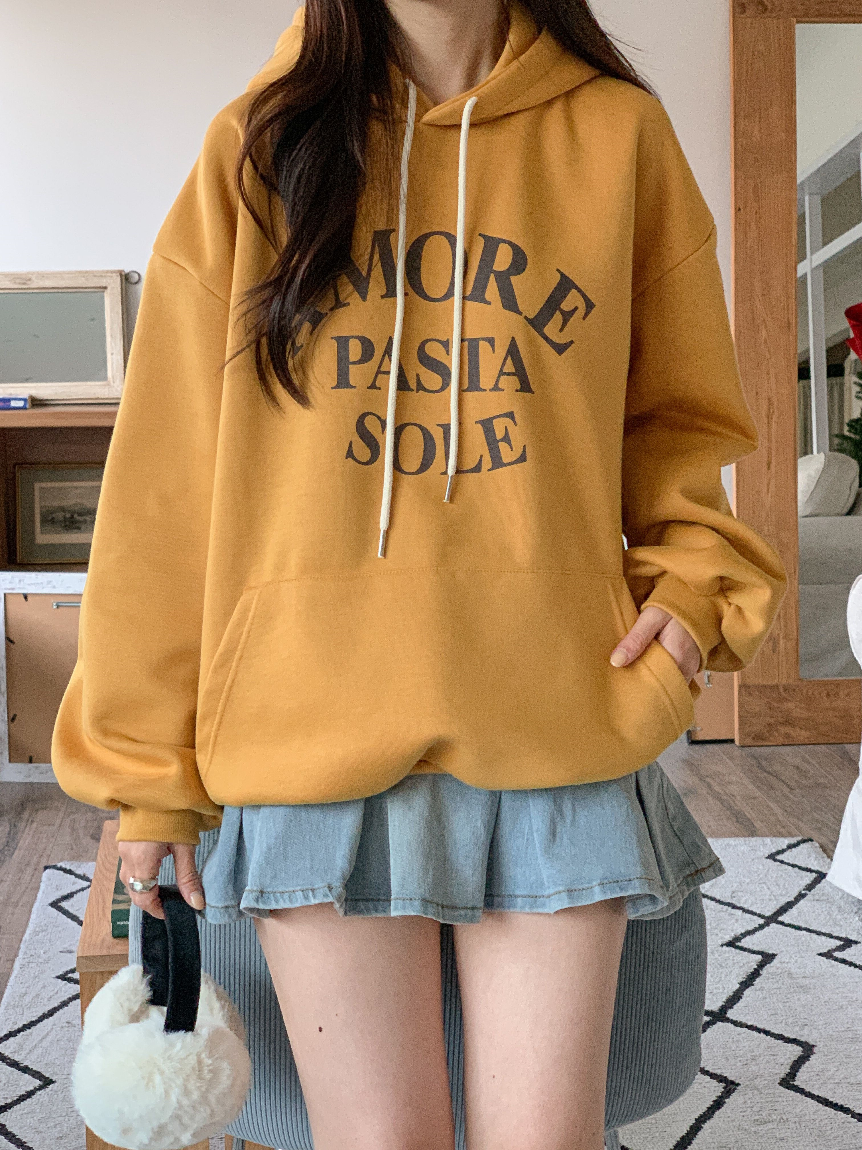 裏起毛フードルーズカンガルーポケットプリントカラーパーカー | 詳細画像19