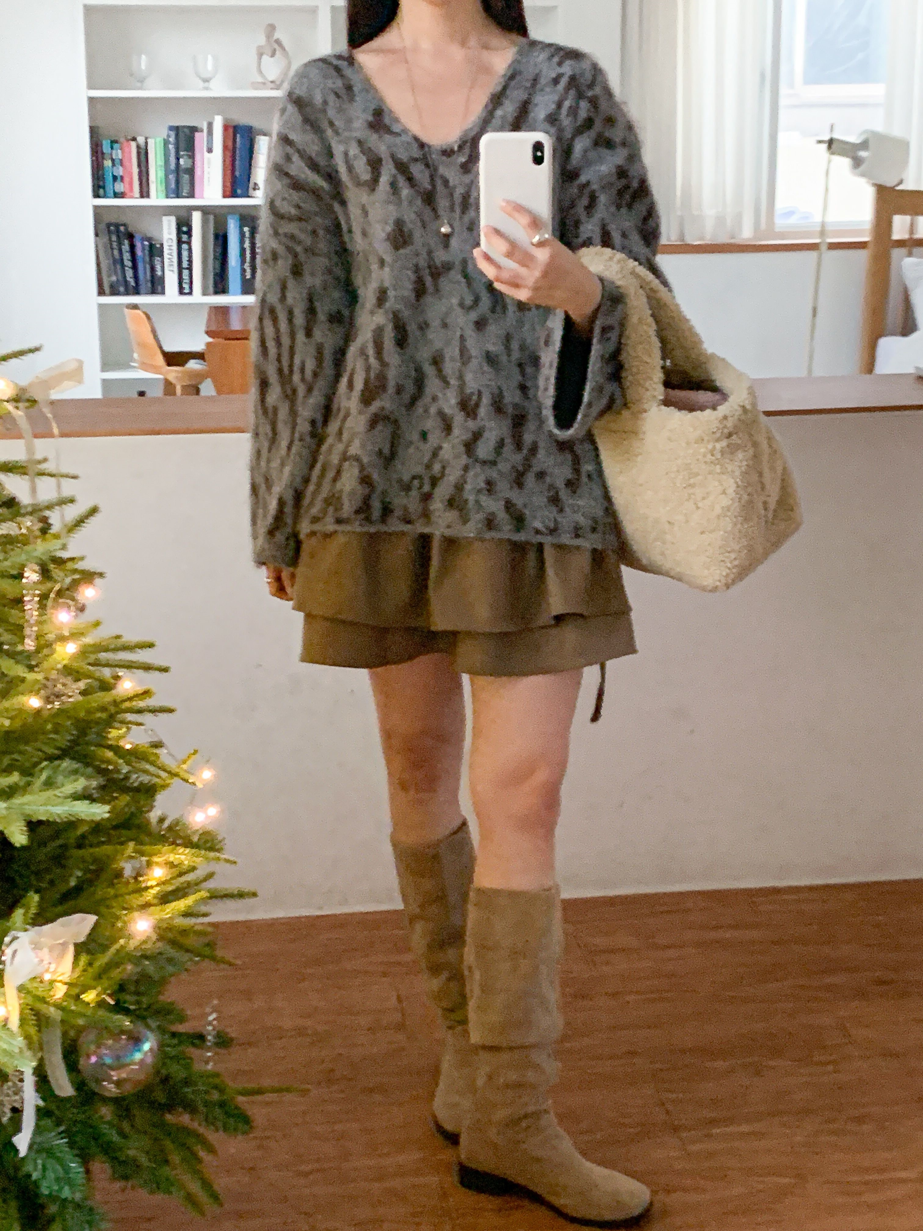 ウール混Vネックルーズレオパードカラーニット | 詳細画像15