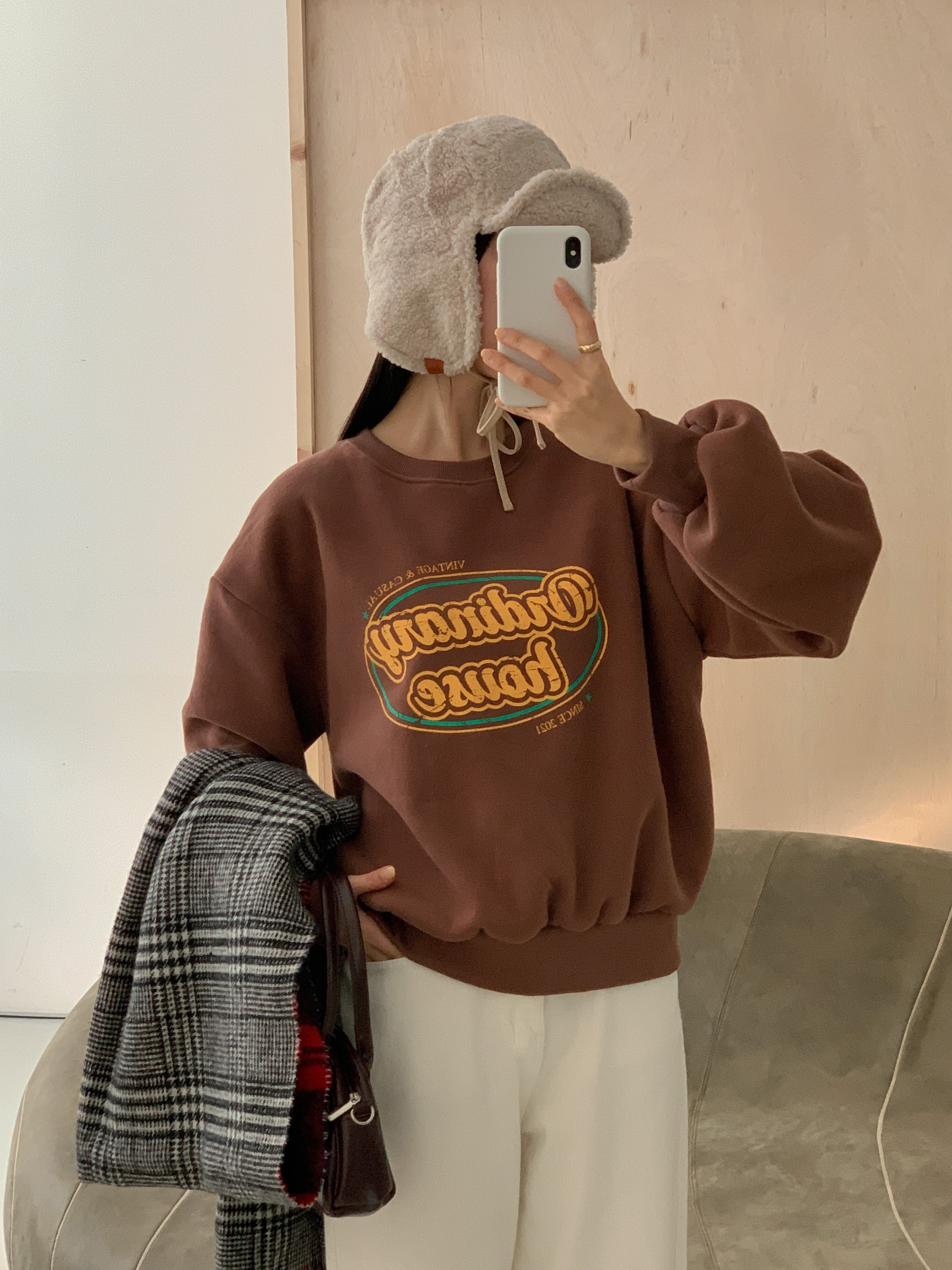 裏起毛ラウンドネックルーズ長袖プリントカラースウェット | 詳細画像3