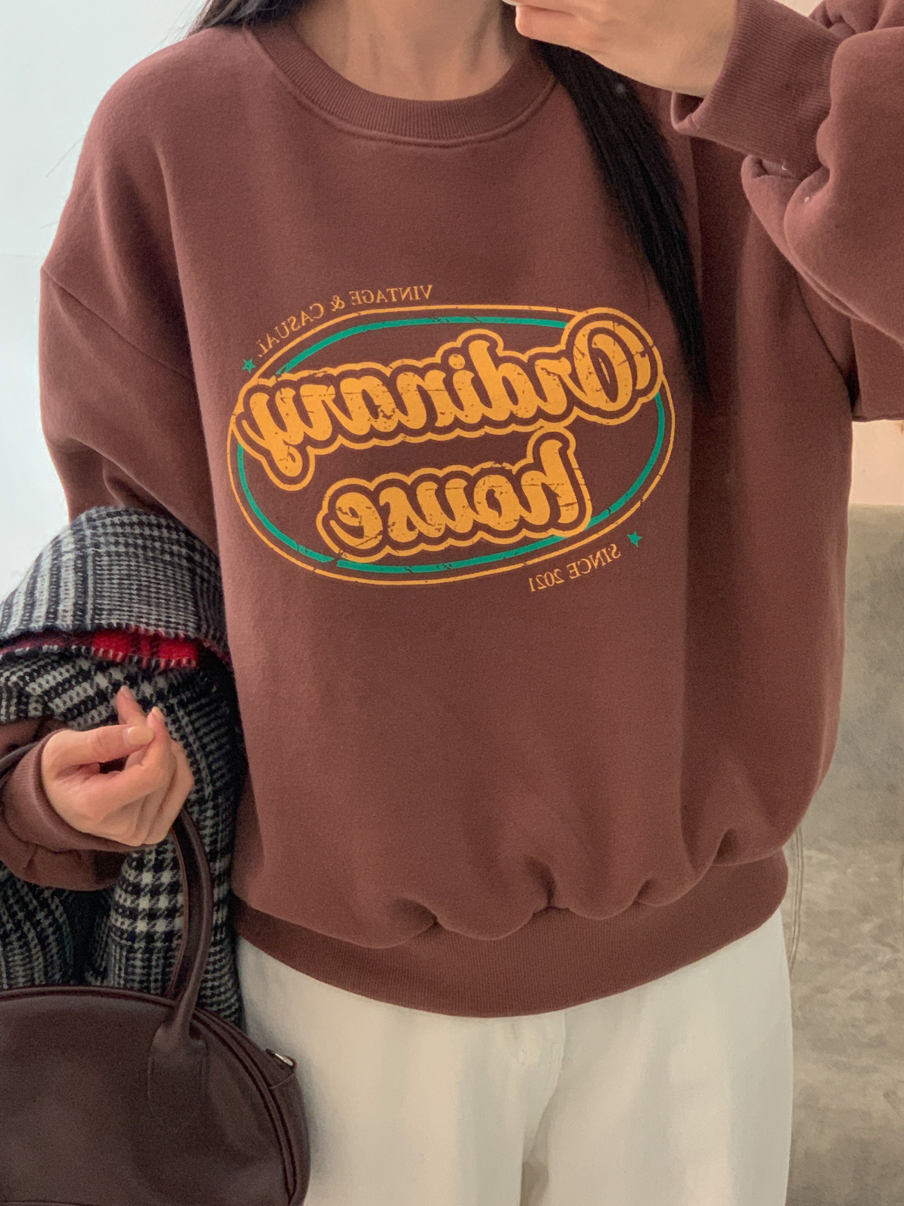 裏起毛ラウンドネックルーズ長袖プリントカラースウェット | 詳細画像12