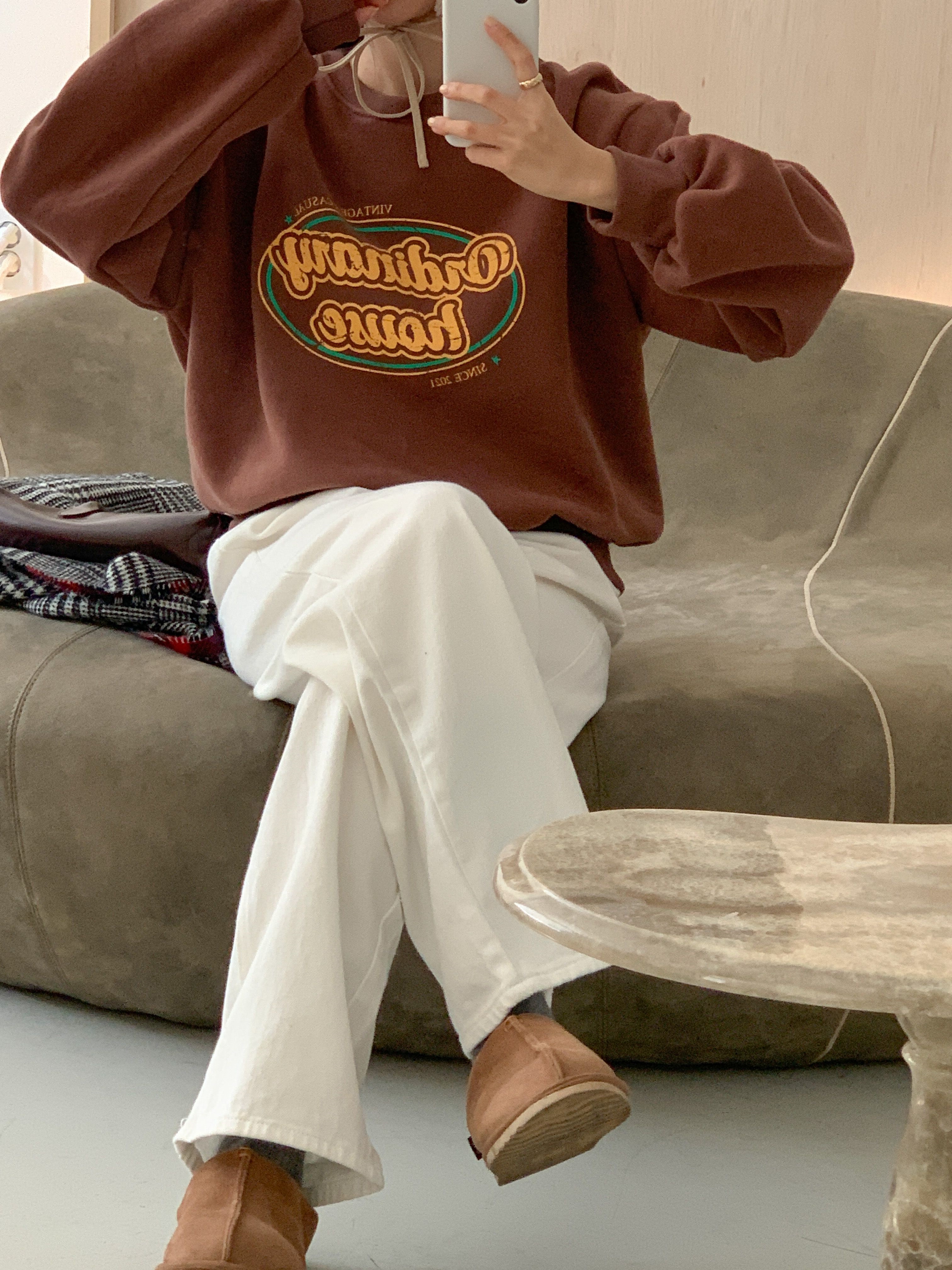 裏起毛ラウンドネックルーズ長袖プリントカラースウェット | 詳細画像13