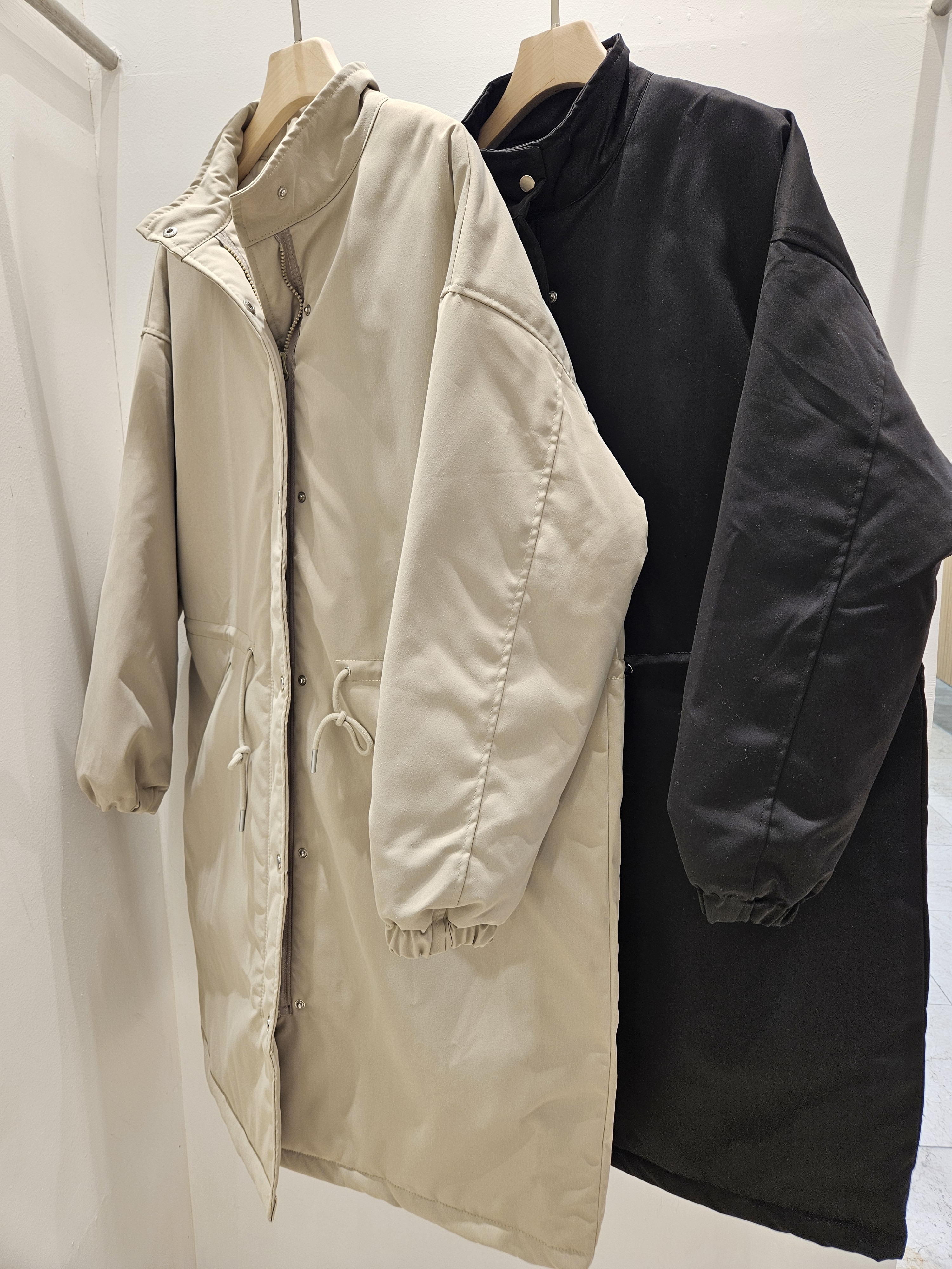 キルティングジップアップハイネックロングスナップボタンカラーダウンジャケット | 詳細画像4