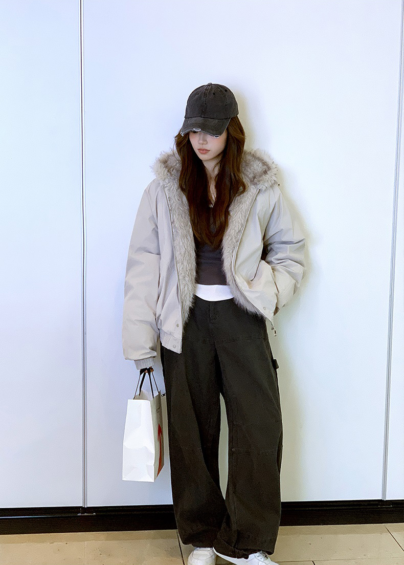 キルティングエコファージップアップフードポケットオーバーサイズジャケット | 詳細画像12