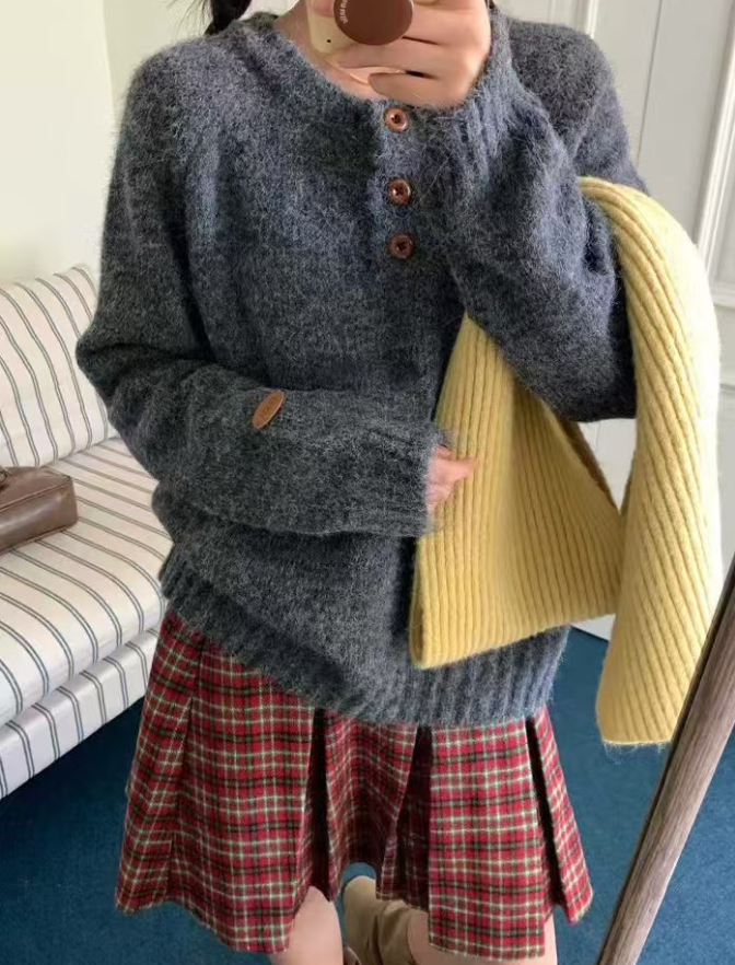 ウール混ボタンヘンリーネックオーバーサイズカラーニット | 詳細画像3