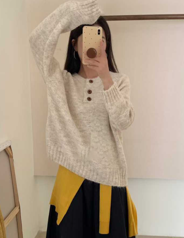 ウール混ボタンヘンリーネックオーバーサイズカラーニット | 詳細画像4