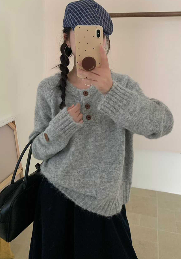 ウール混ボタンヘンリーネックオーバーサイズカラーニット | 詳細画像5