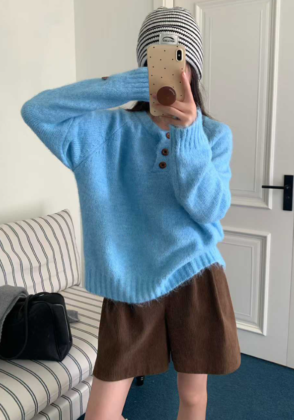 ウール混ボタンヘンリーネックオーバーサイズカラーニット | 詳細画像6