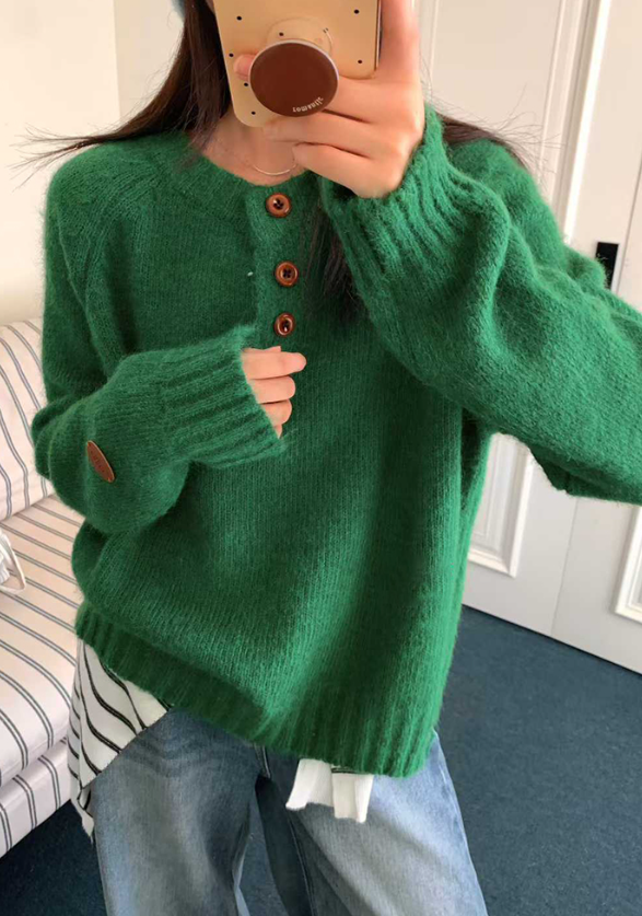 ウール混ボタンヘンリーネックオーバーサイズカラーニット | 詳細画像9