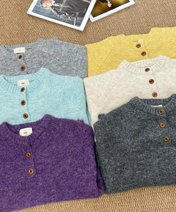 ウール混ボタンヘンリーネックオーバーサイズカラーニット | 詳細画像10