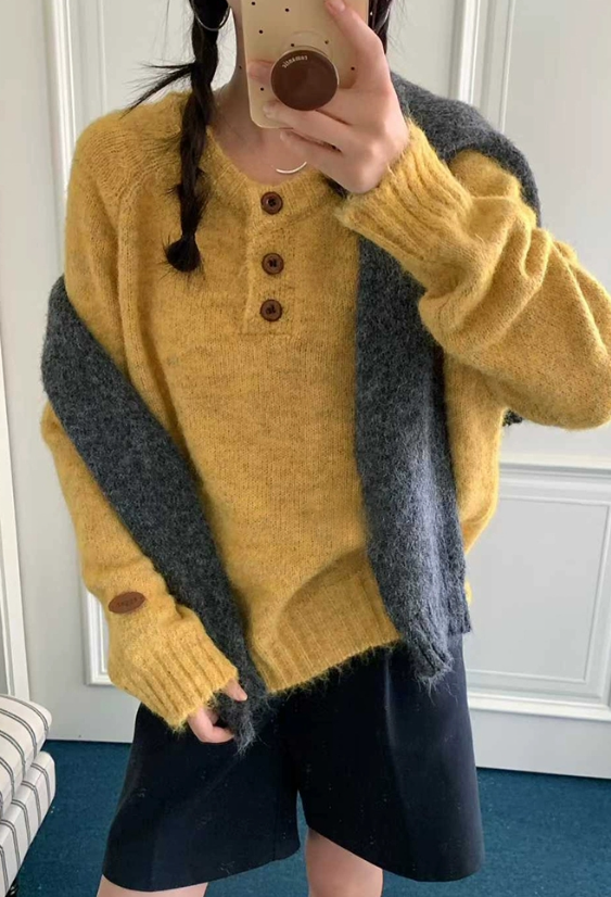 ウール混ボタンヘンリーネックオーバーサイズカラーニット | 詳細画像11