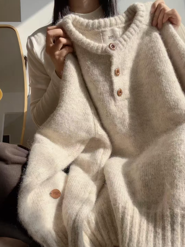 ウール混ボタンヘンリーネックオーバーサイズカラーニット | 詳細画像12