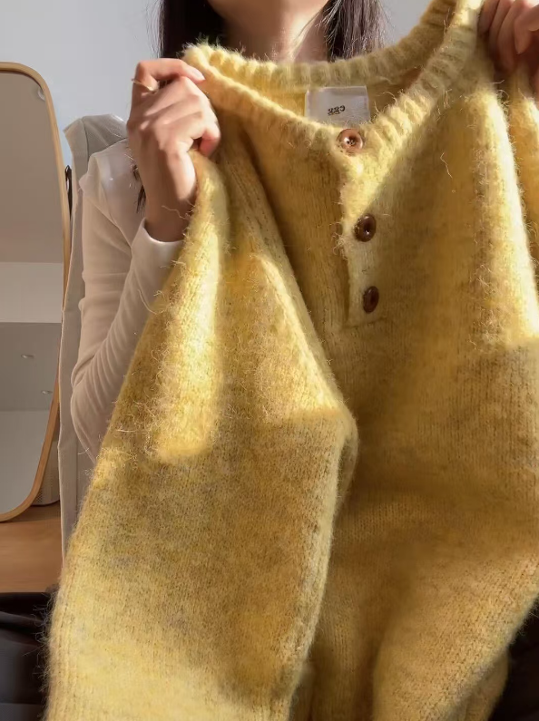 ウール混ボタンヘンリーネックオーバーサイズカラーニット | 詳細画像14