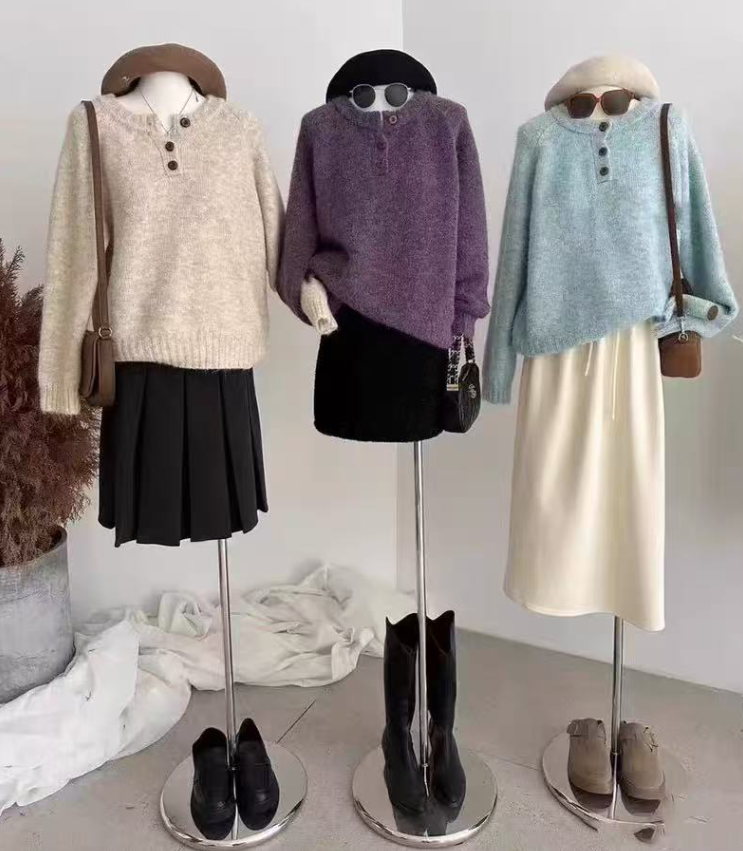 ウール混ボタンヘンリーネックオーバーサイズカラーニット | 詳細画像16